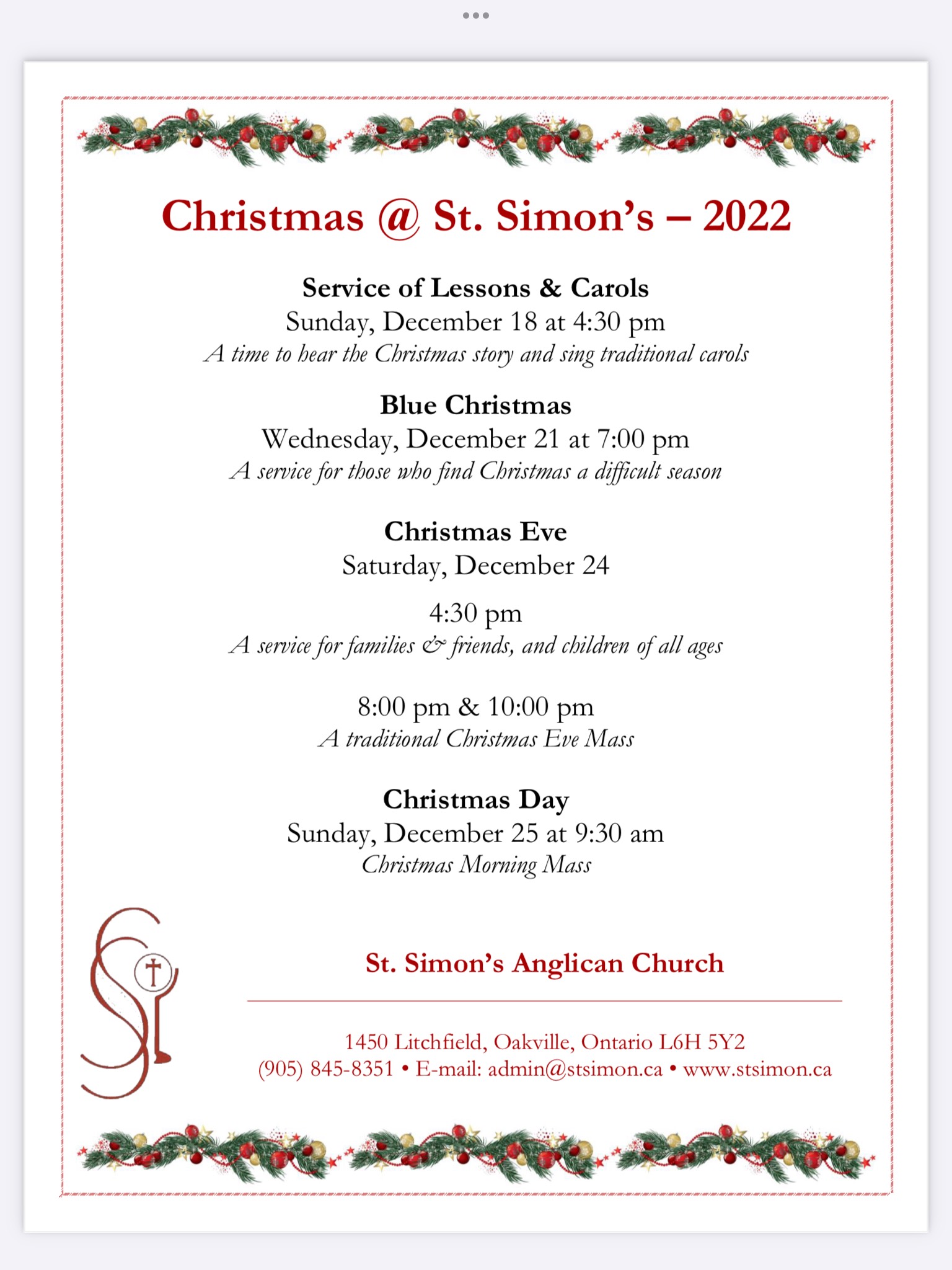 Christmas 2022 St Simon’s St. Simon's Anglican Church