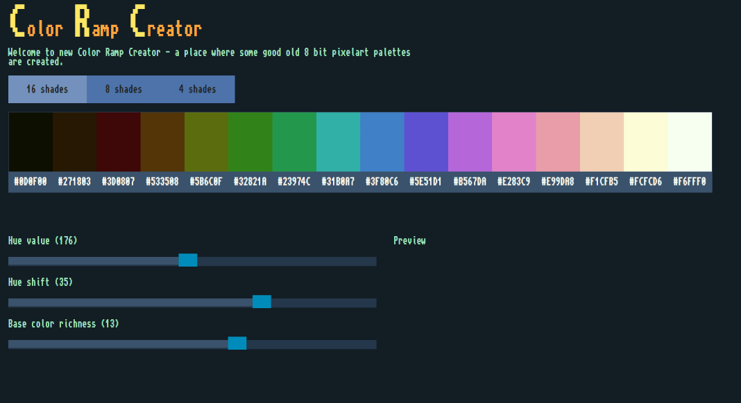 Retro Game Colour Palettes And Tools Stuart's Pixel Games