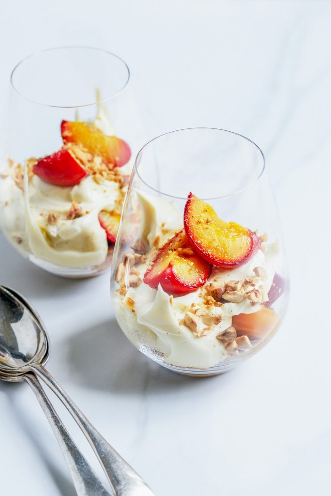 smoked salmon capellini with lemon, dill & capers, & simple roast apricot & plum cheesecakes