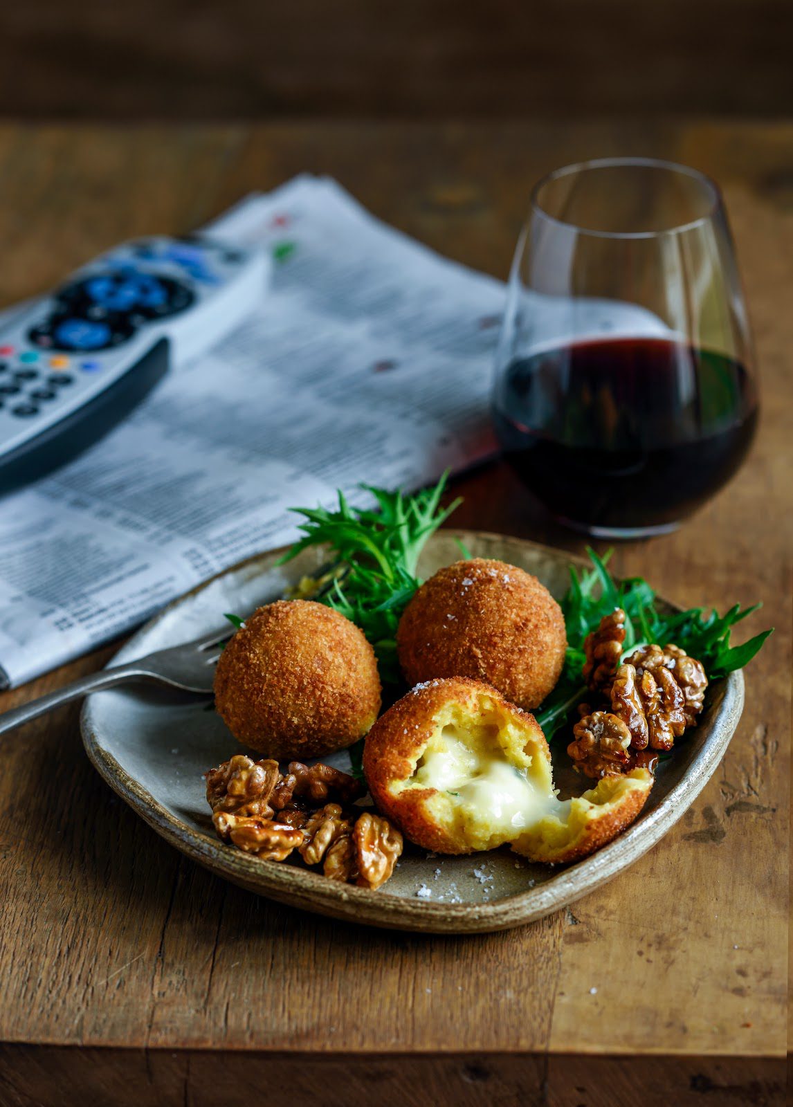kumara & blue cheese balls with honey toasted walnuts Stuck in the