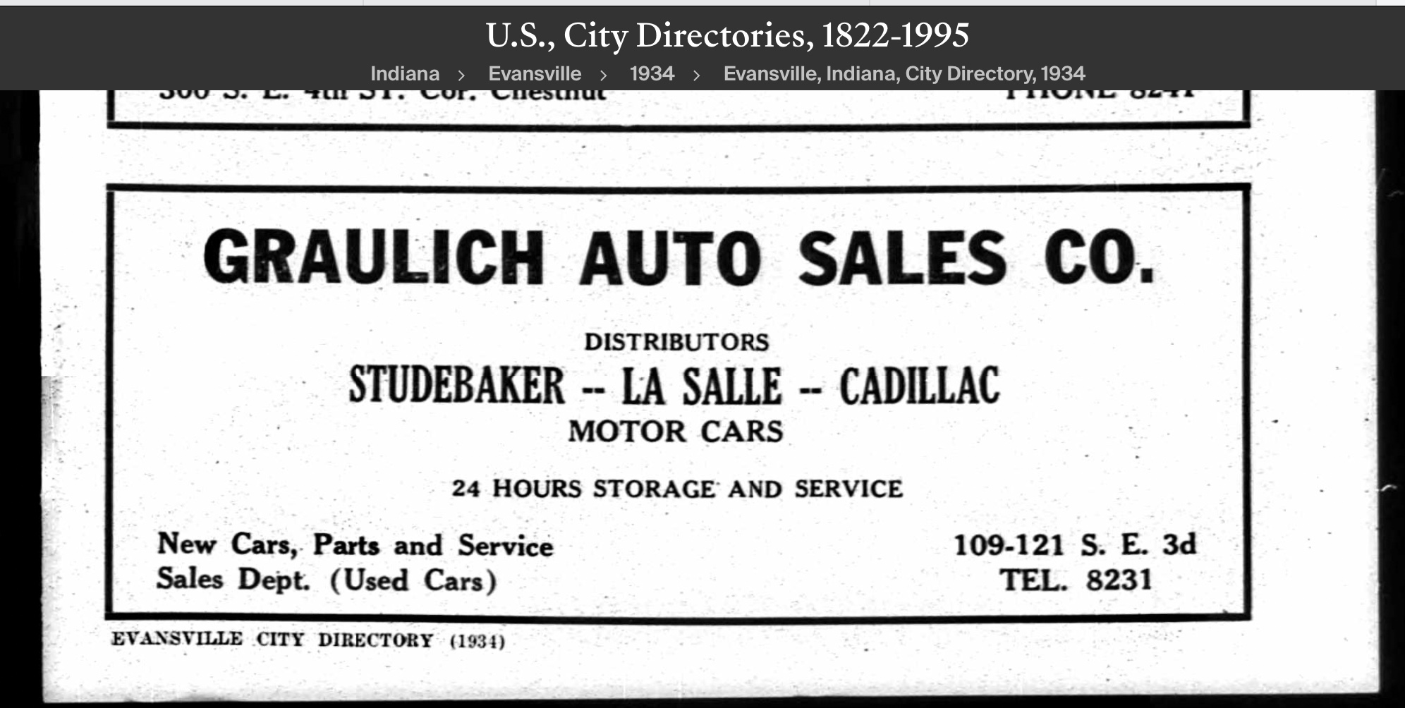 Studebaker Dealers Graulich Auto Sales Evansville IN 1934
