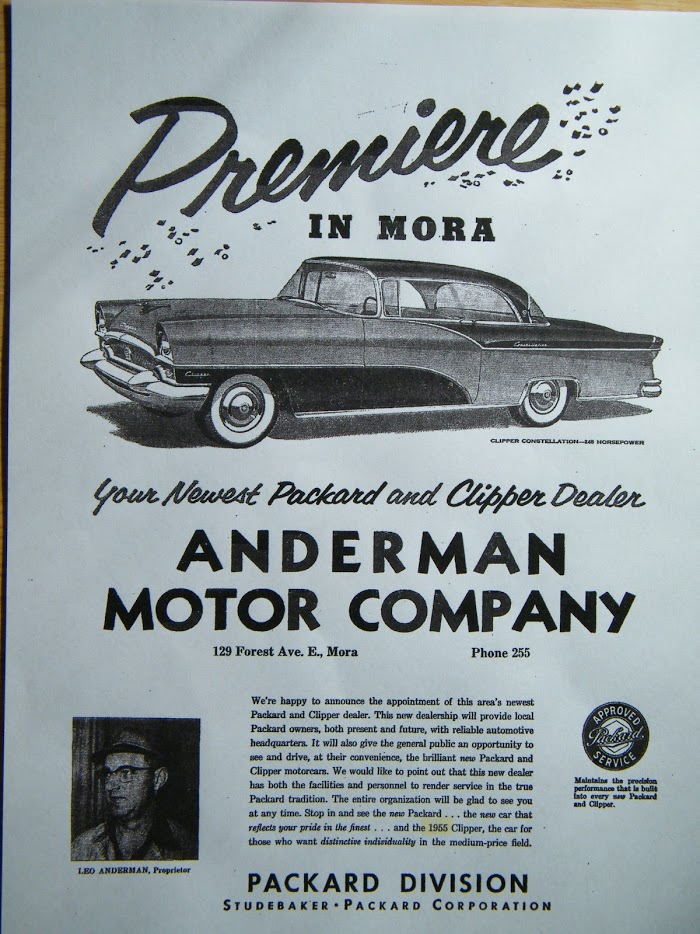 Studebaker Dealers History Anderman Motors, Mora, MN