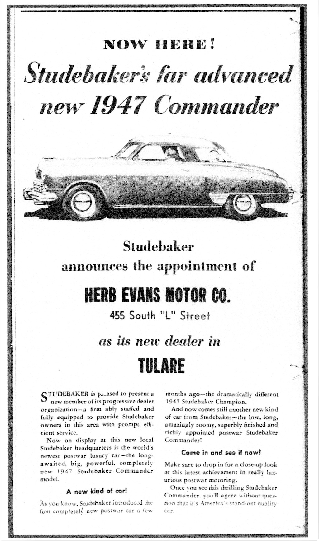 Studebaker Dealer Listing California page
