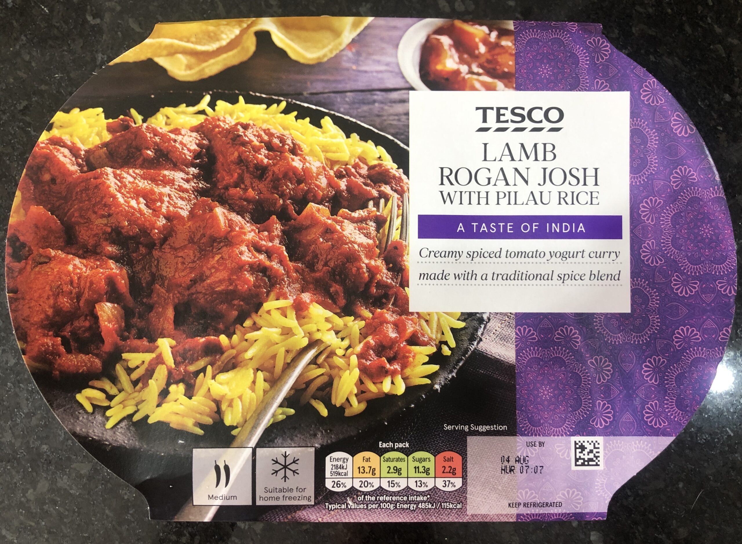 Tesco Lamb Rogan Josh with Pilau Rice review Student Munch