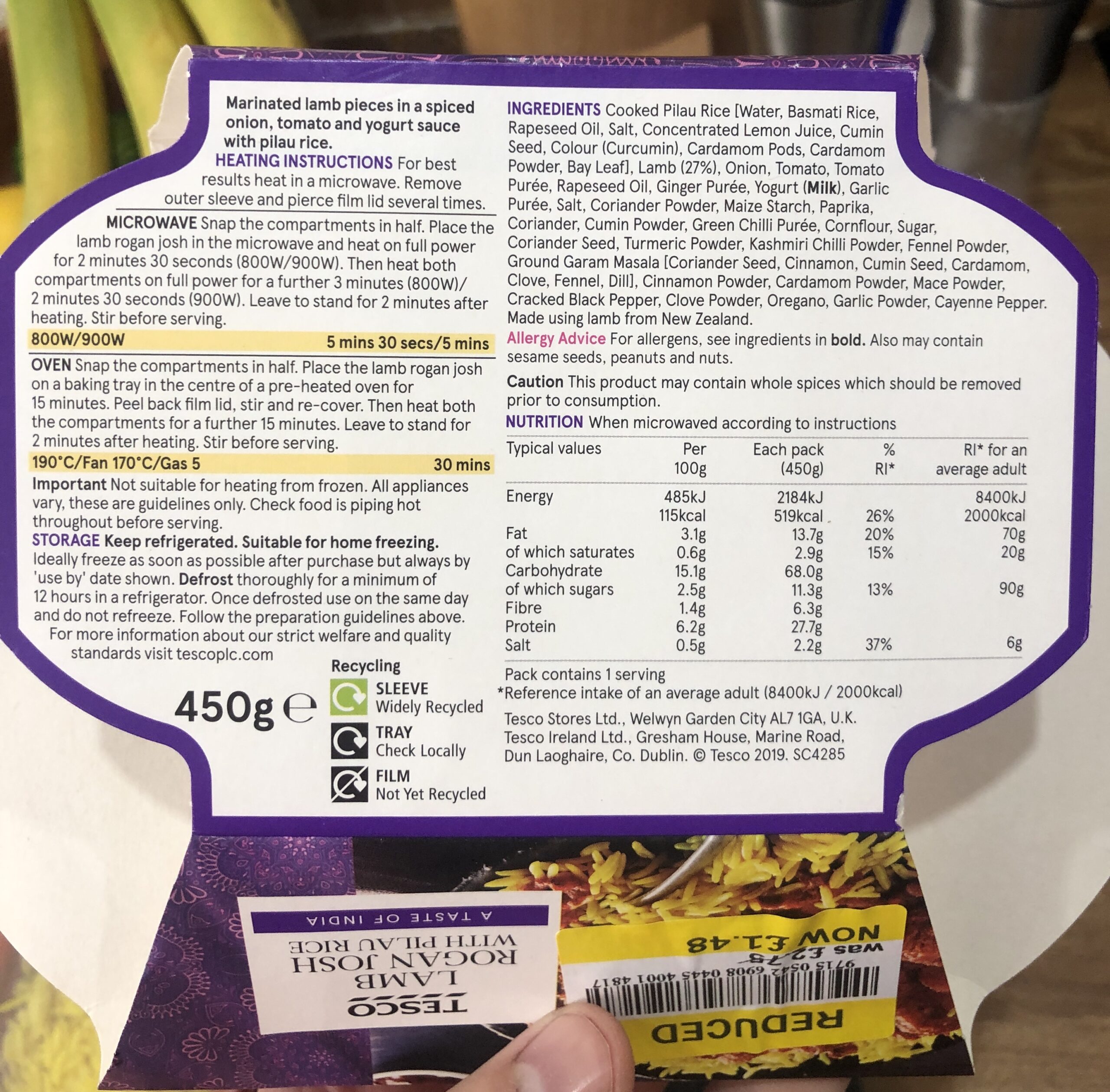 Tesco Lamb Rogan Josh with Pilau Rice review Student Munch