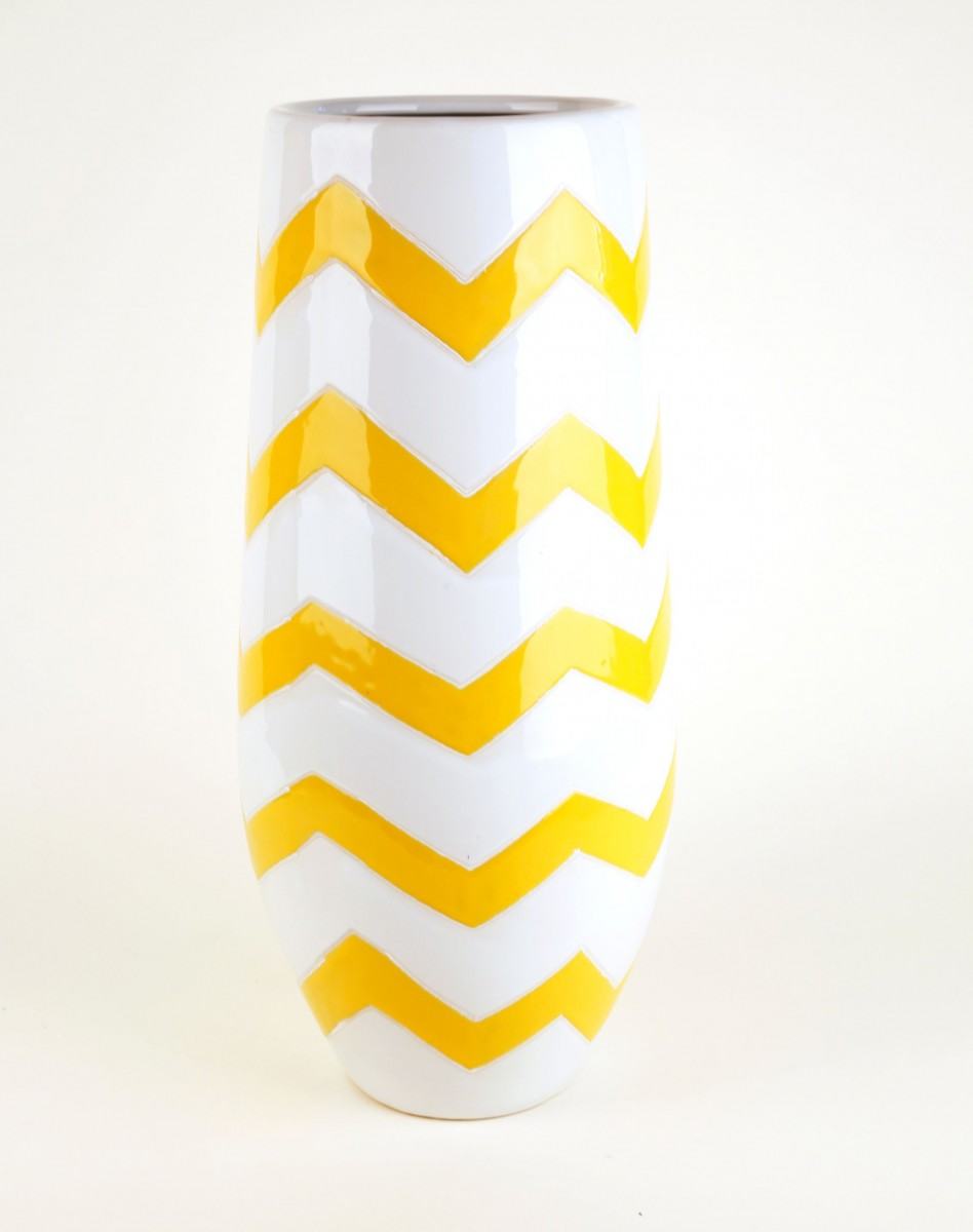Yellow and White Geometric Print Ceramic Vase Studio 77 Home Design