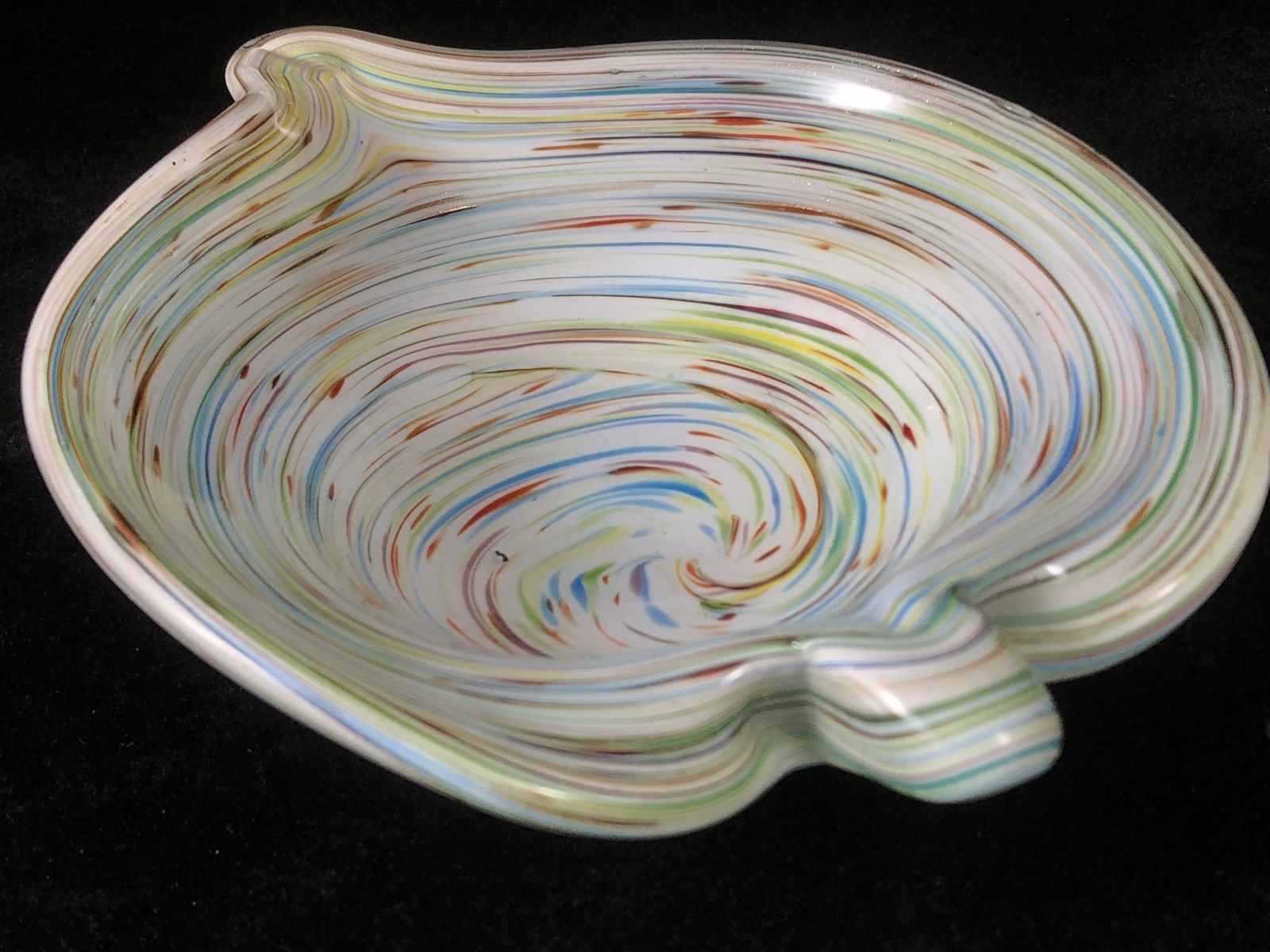 MURANO ART GLASS Leaf Spade DISH Multi Color Metallic Swirl BOWL