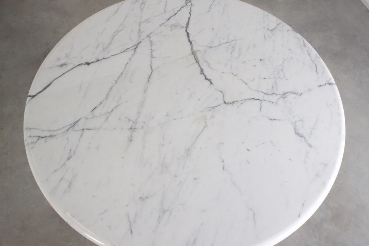 Round Carrara Marble Pedestal Dining Table Studio Cadmium