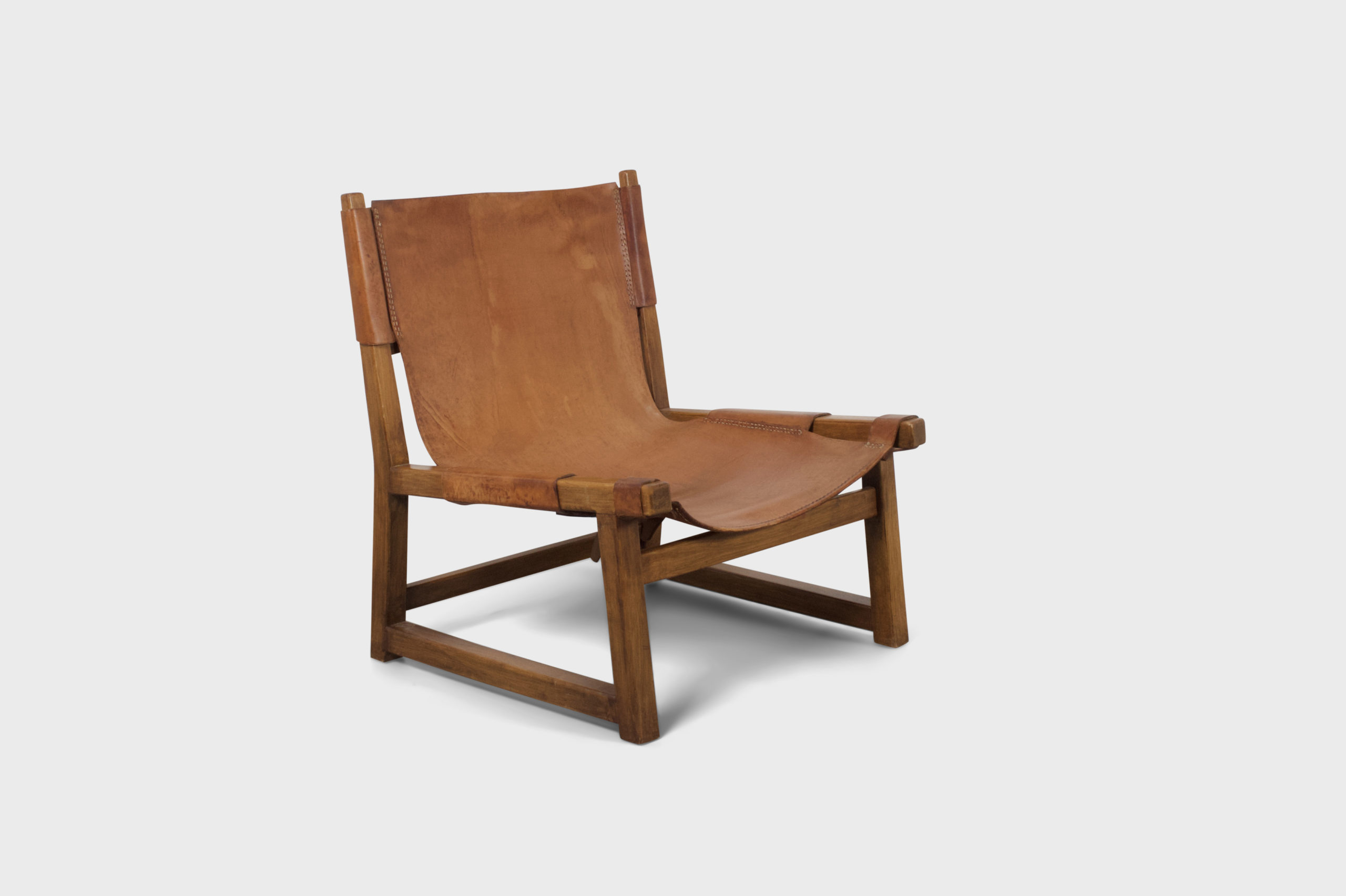 Hunting Chair in Solid Oak and Cognac Leather by Paco Muñoz Studio