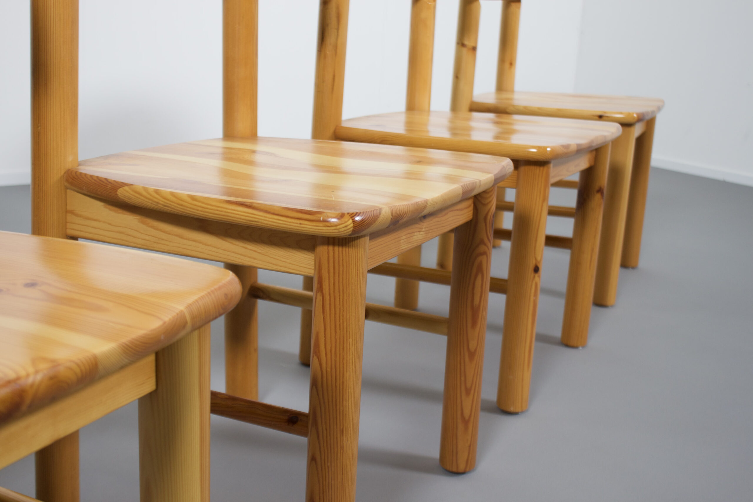 Set of Four Rainer Daumiller Pine Wood Dining Chairs Studio Cadmium