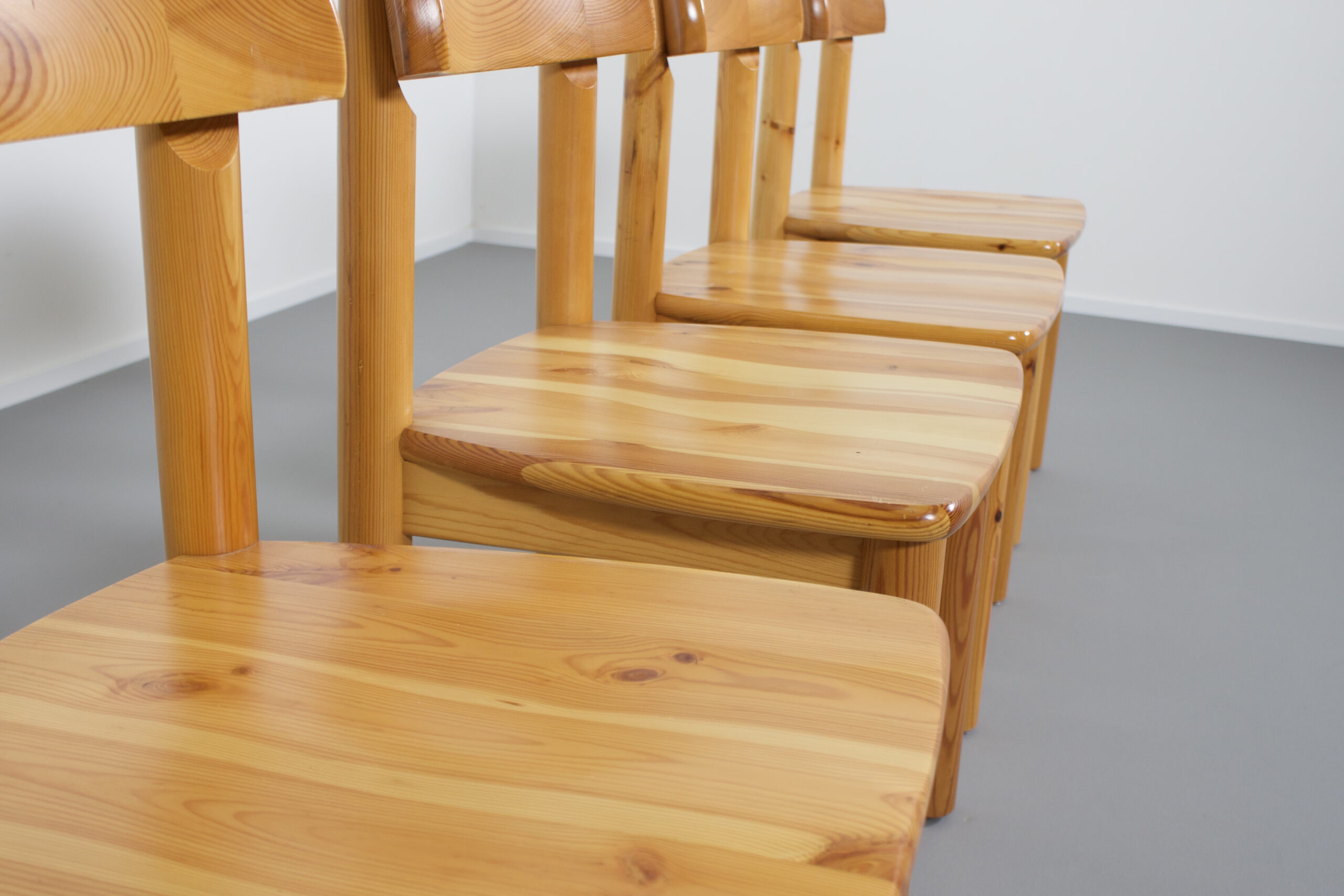 Set of Four Rainer Daumiller Pine Wood Dining Chairs Studio Cadmium