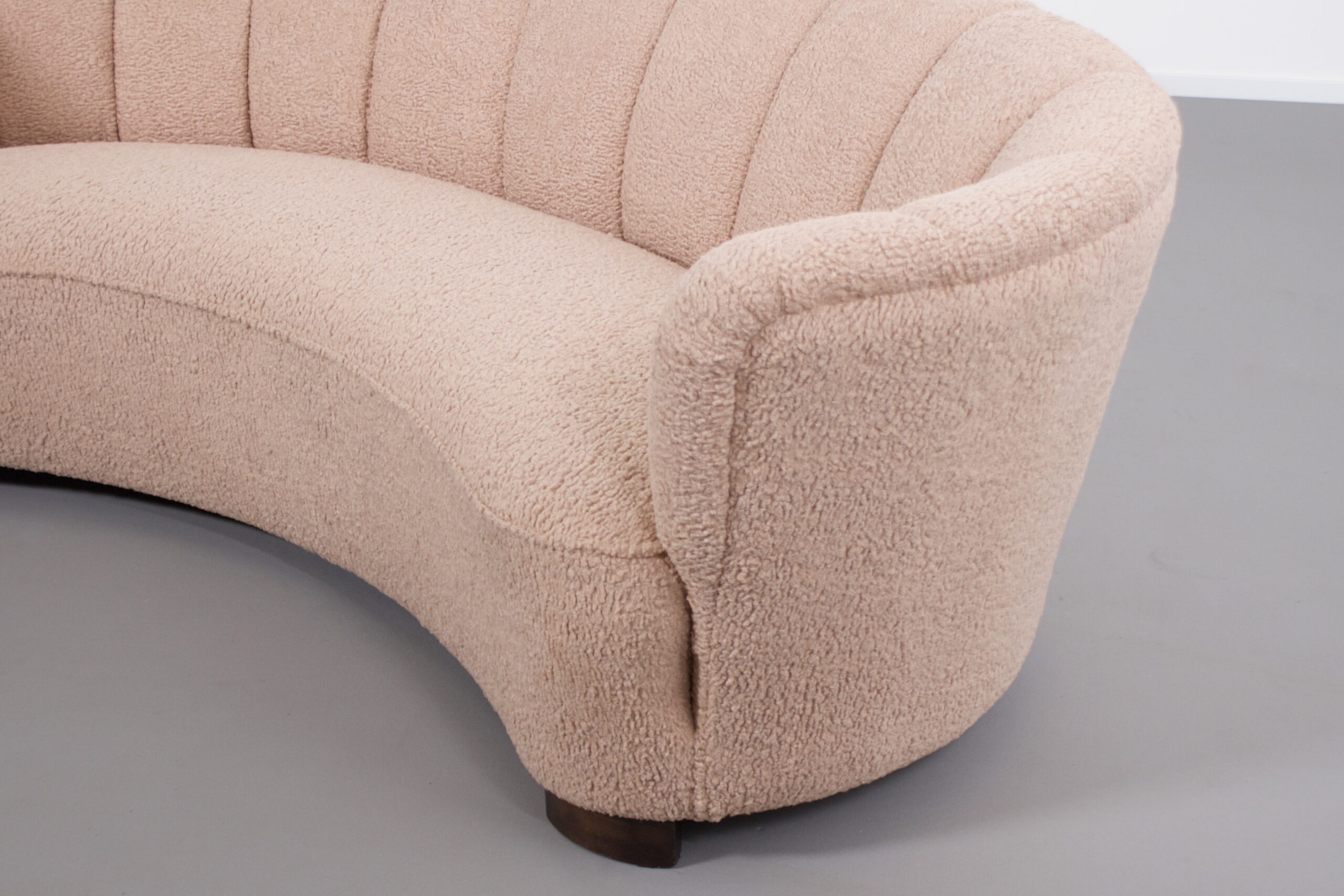 Danish Curved Banana Sofa in a Powder Pink Wool Fabric Studio Cadmium