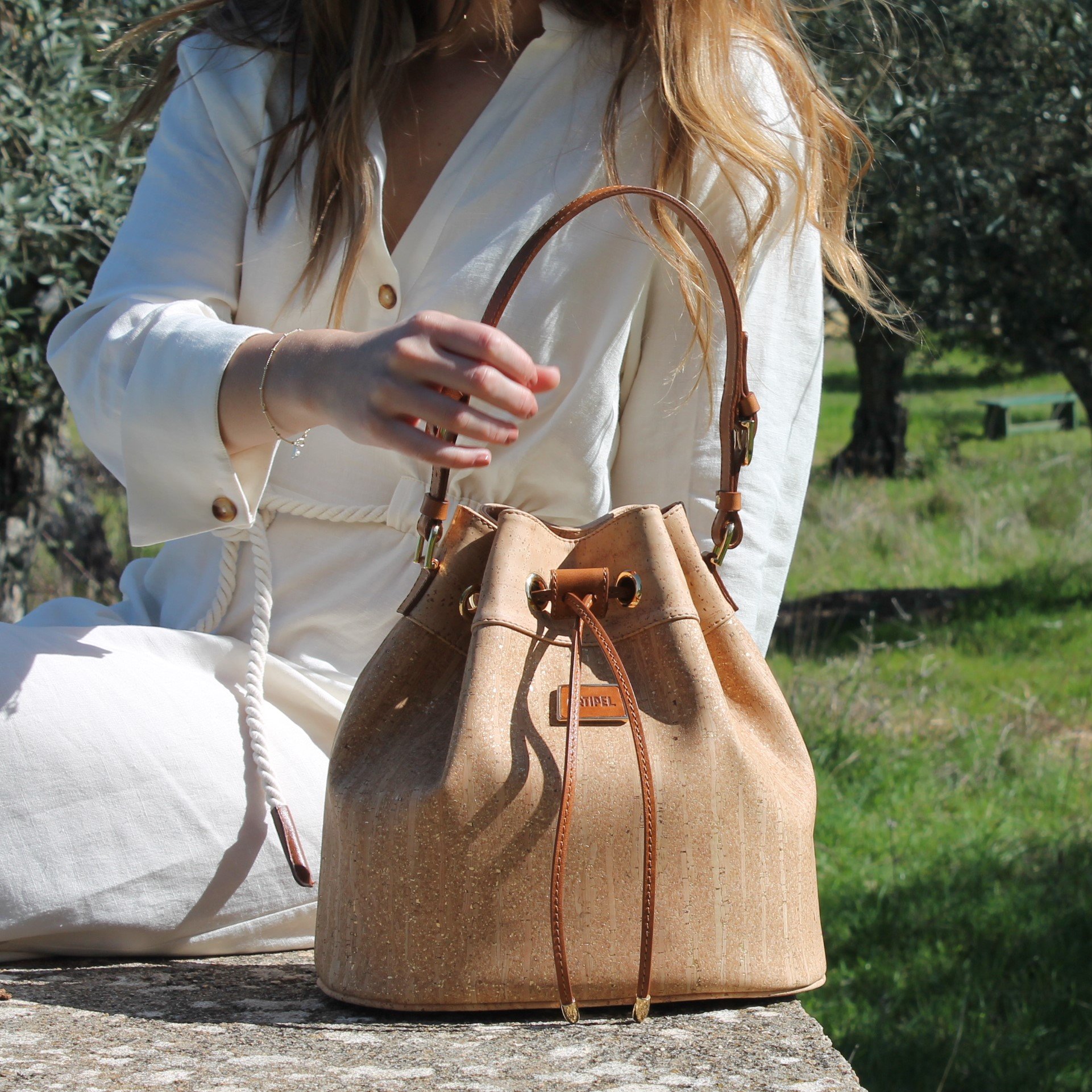 Shop now Classic Gold Cork Bucket Bag Fast Shipping Worldwide