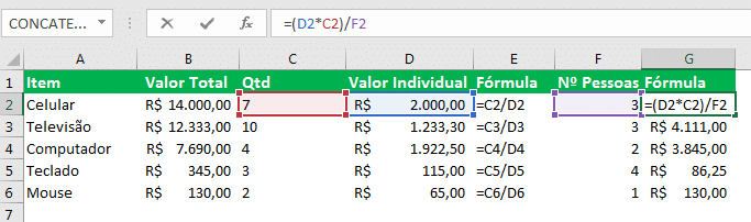 Como dividir no excel utilizando a divisão de maneira simples