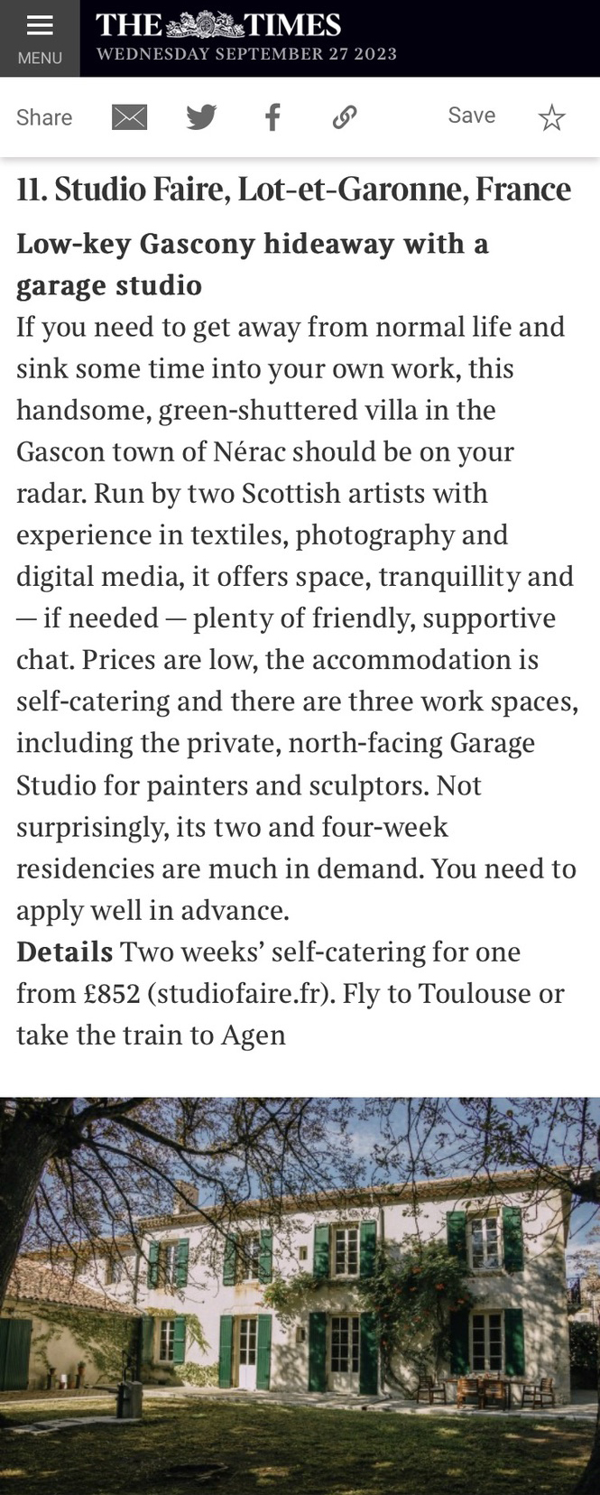 One of the world’s top 25 places for art lovers to stay! Studio Faire