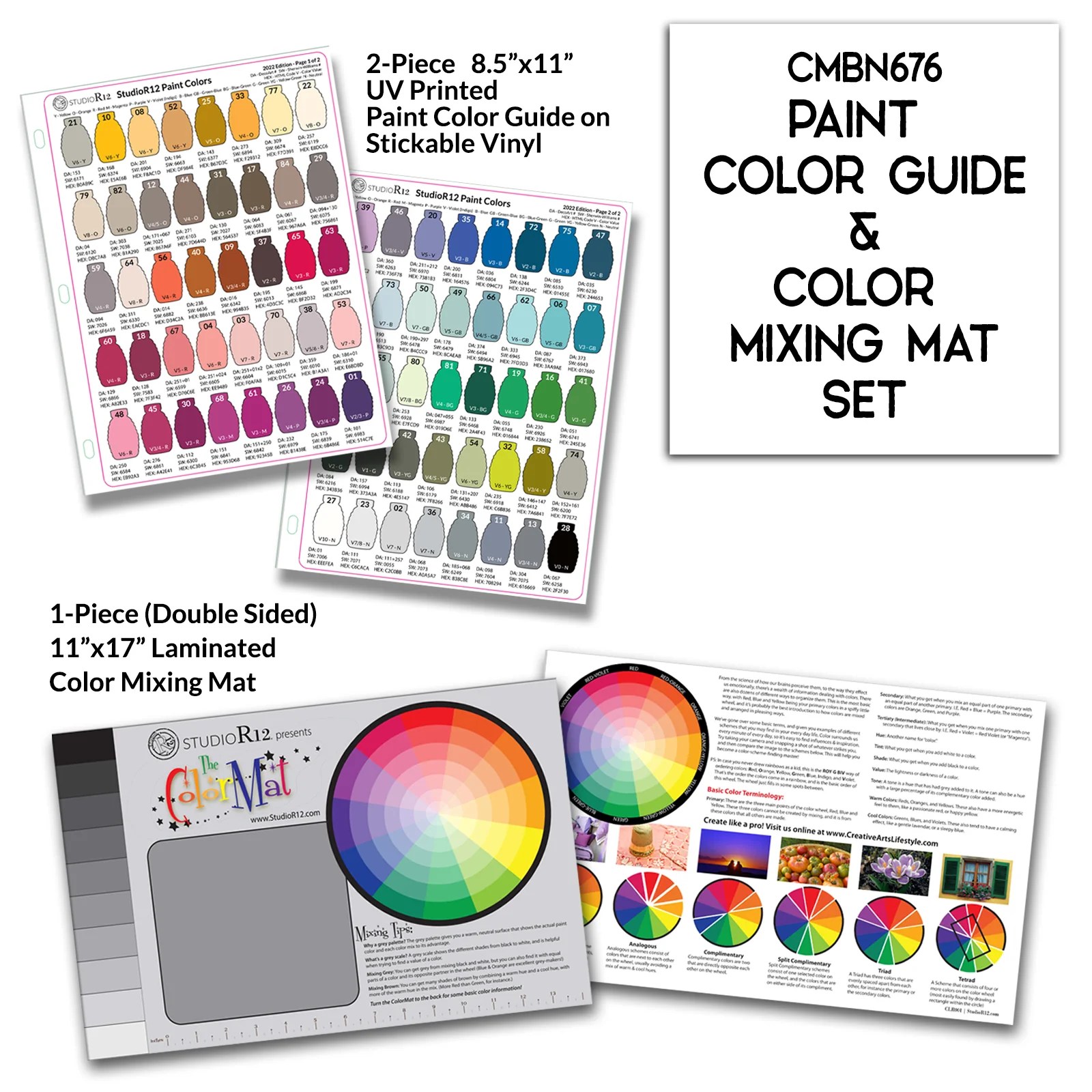 StudioR12 Color Guide Combo Set Color Mixing Mat + Paint Color Guide