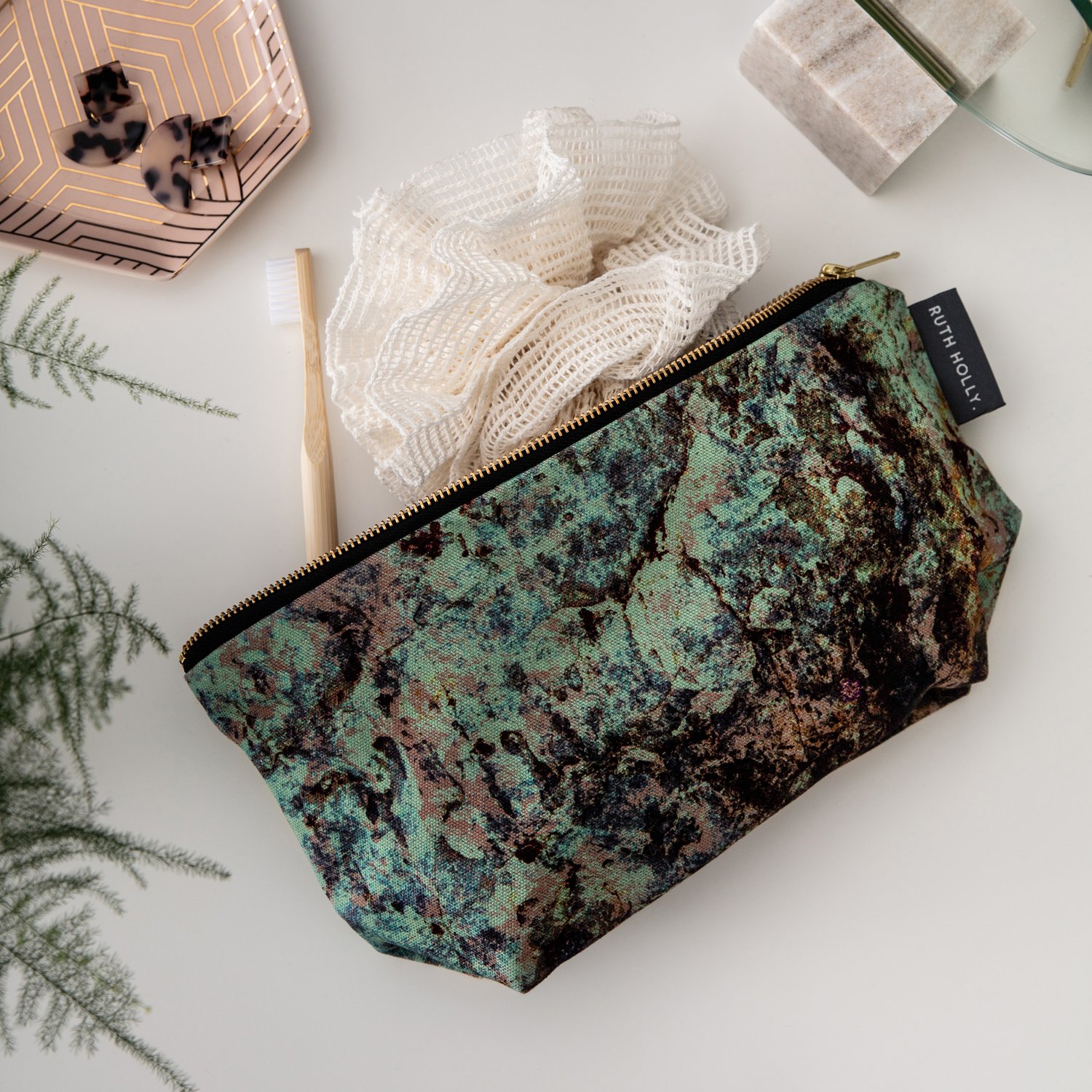 Emerald green, makeup wash bag, ‘Goddess Lagoon’