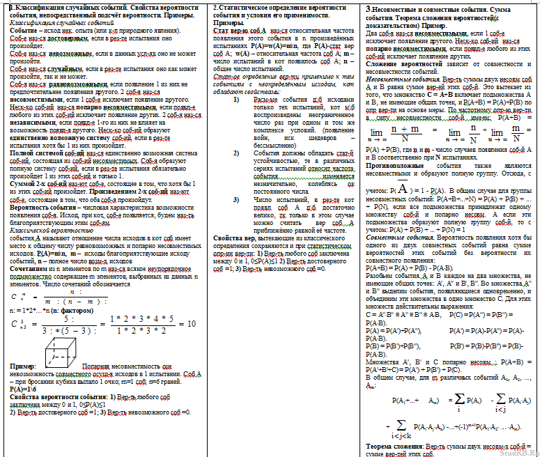 Шпаргалка Шпора по теории вероятностей и математической статистике