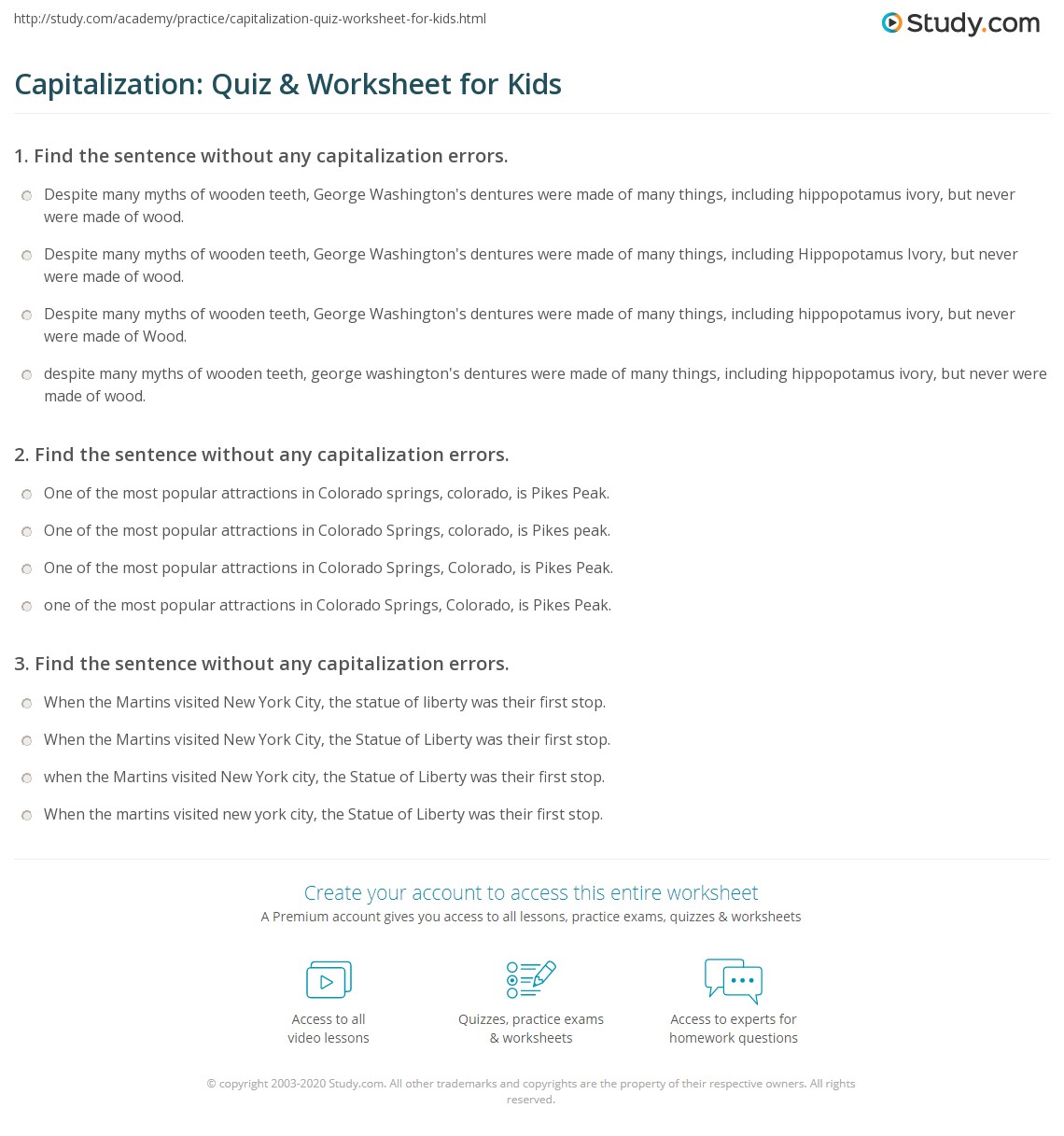 Capitalization Quiz & Worksheet for Kids