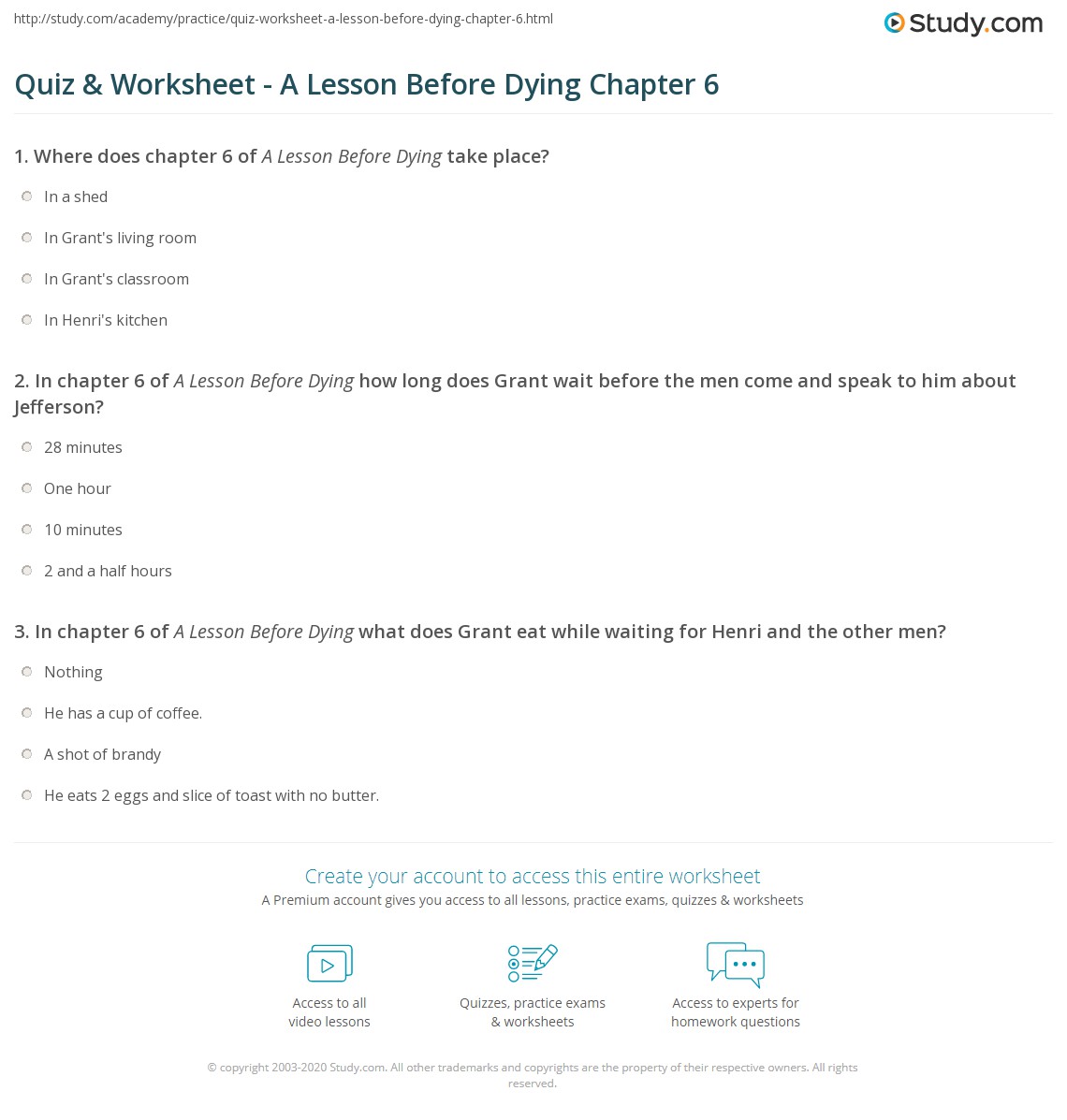 Quiz & Worksheet A Lesson Before Dying Chapter 6 Quiz & Worksheet A Lesson Before Dying Chapter 6