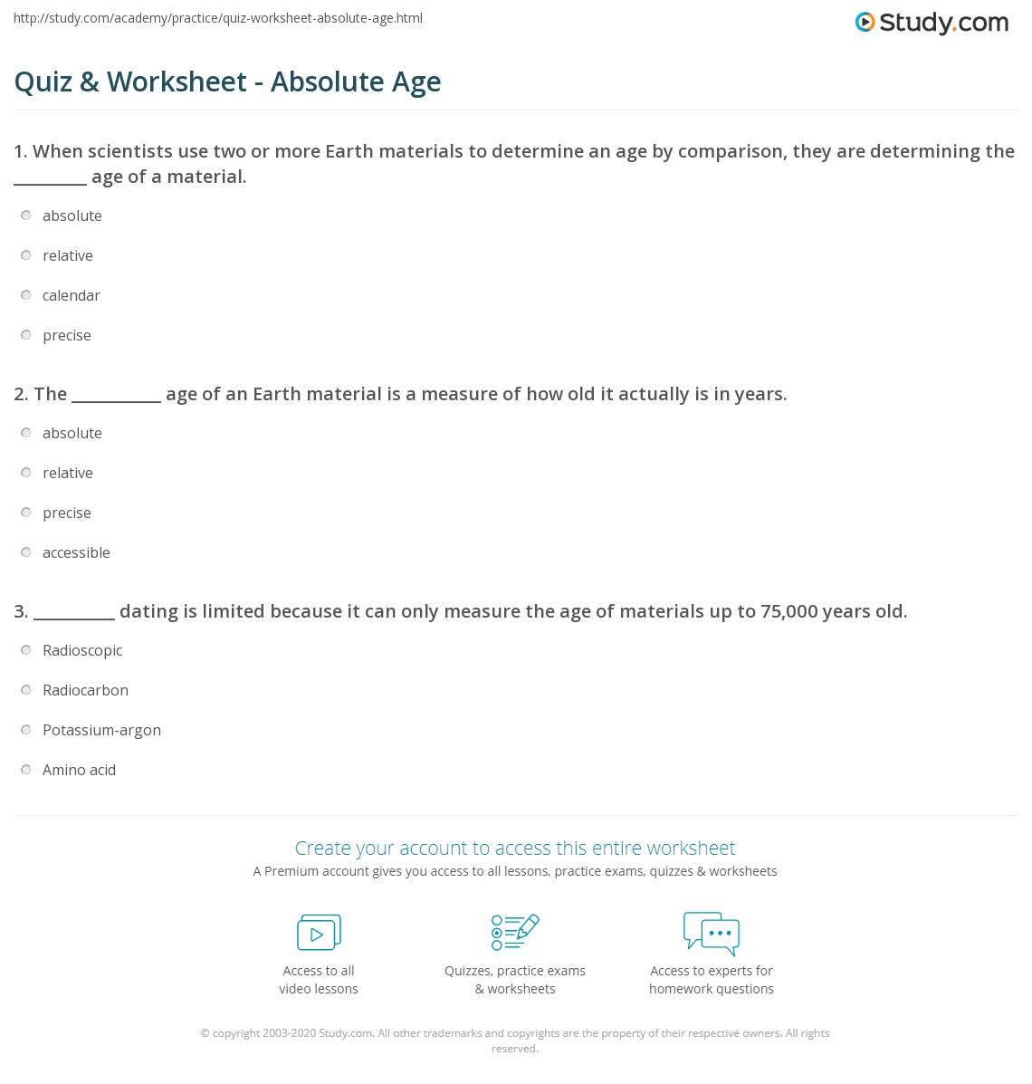 Quiz & Worksheet Absolute Age
