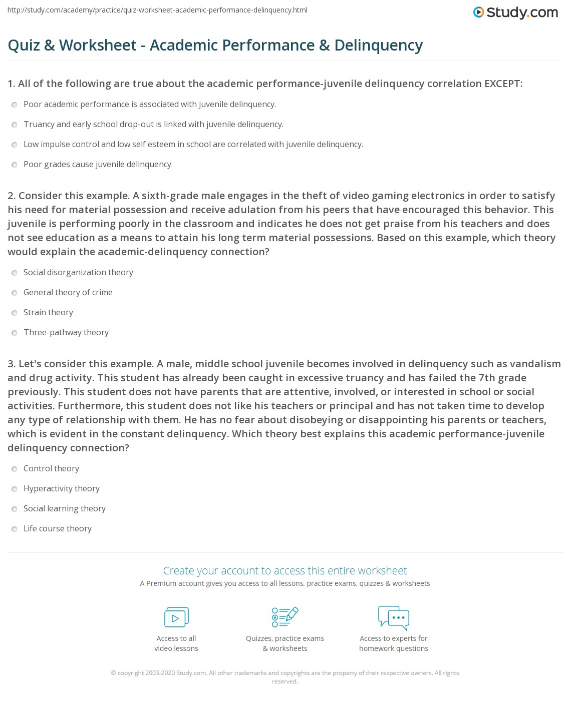 Quiz & Worksheet Academic Performance & Delinquency