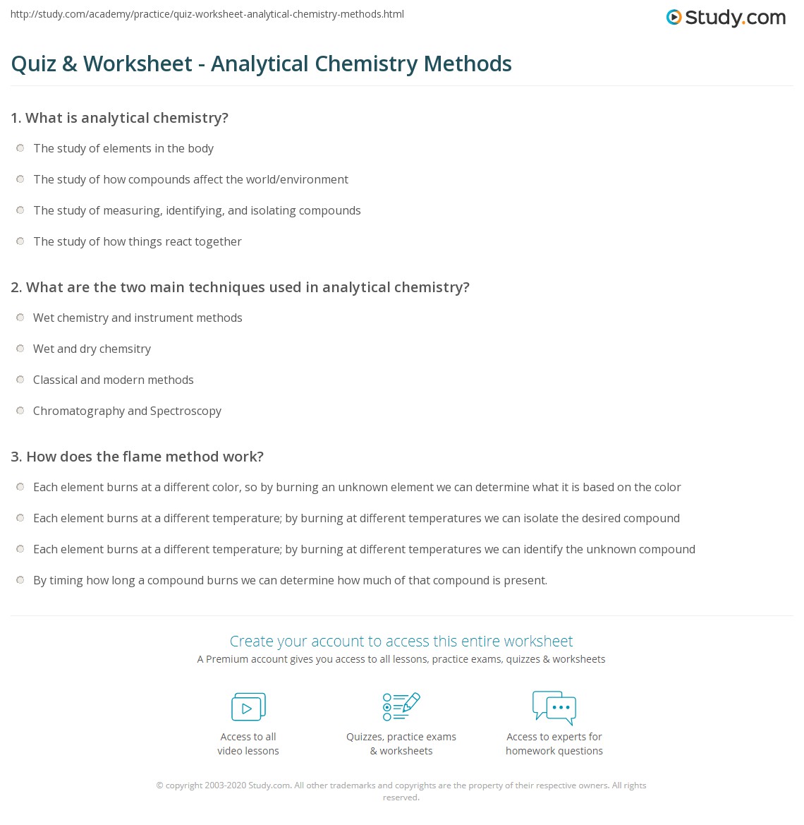 Quiz & Worksheet Analytical Chemistry Methods