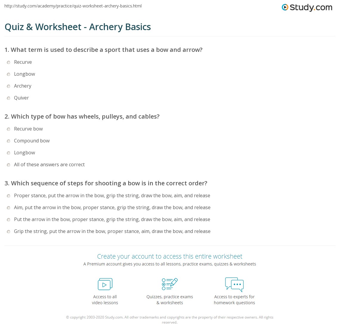 Quiz & Worksheet Archery Basics
