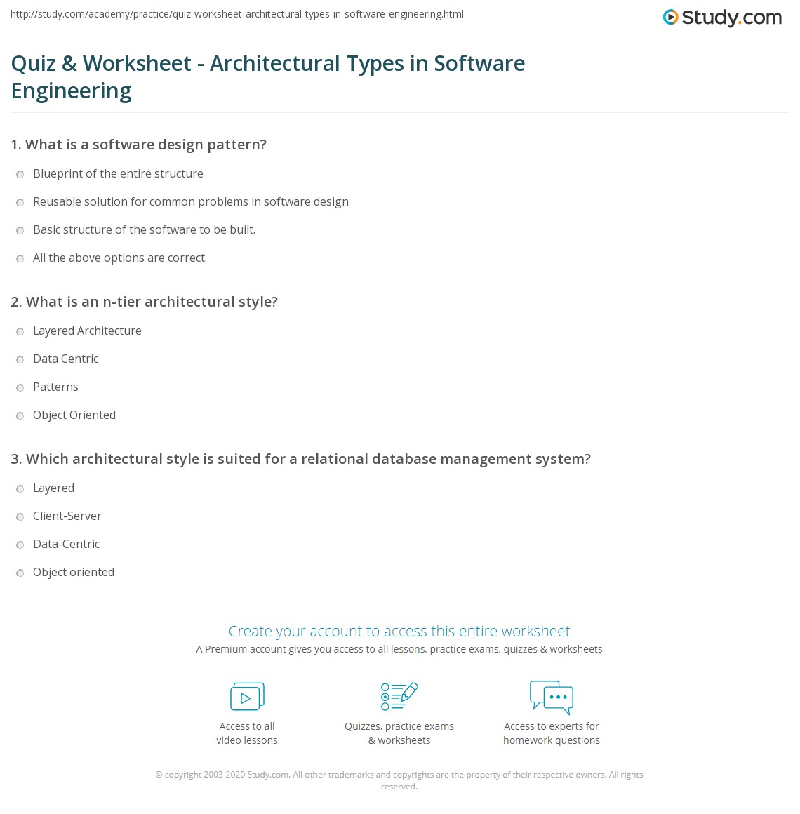 Quiz & Worksheet Architectural Types in Software Engineering