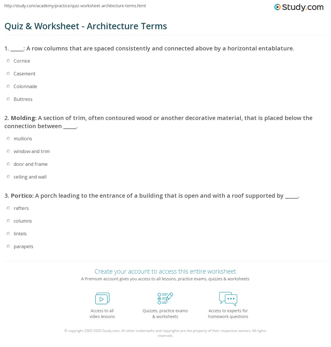 Quiz & Worksheet Architecture Terms
