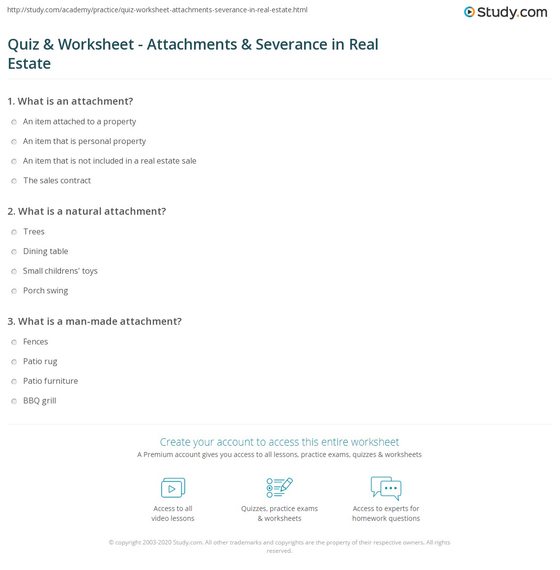 Quiz & Worksheet Attachments & Severance in Real Estate