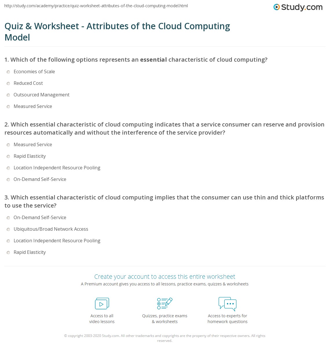 Quiz & Worksheet Attributes of the Cloud Computing Model