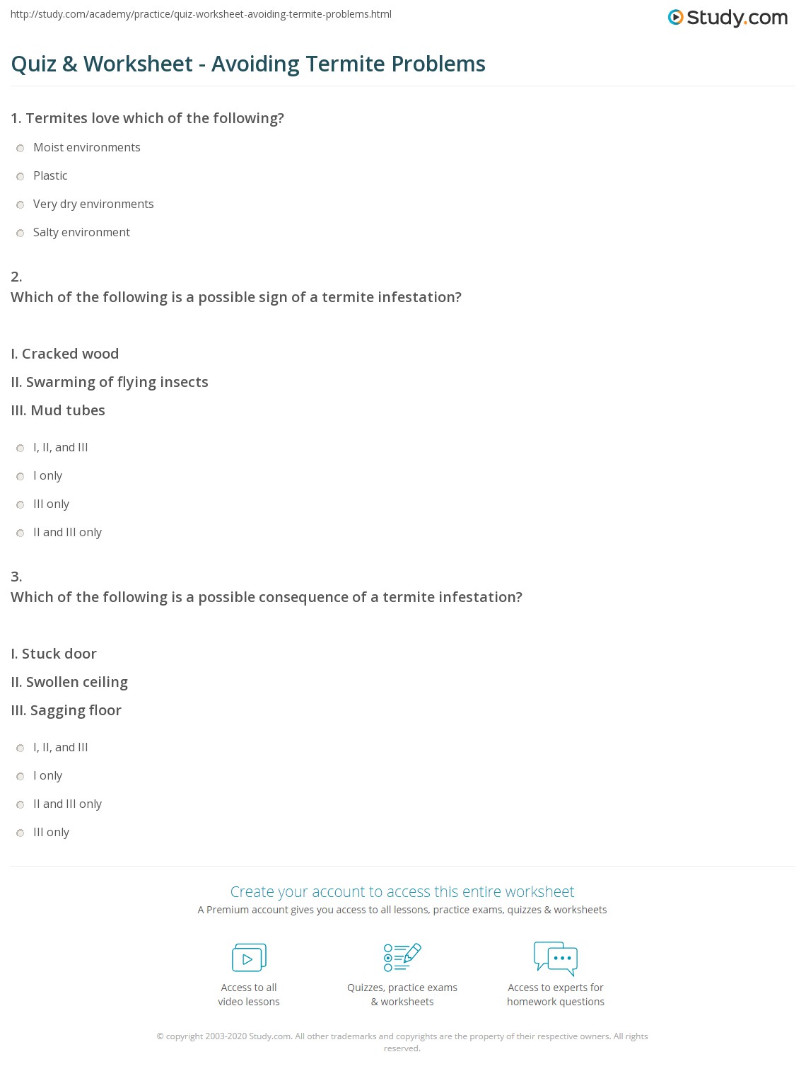 Quiz & Worksheet Avoiding Termite Problems
