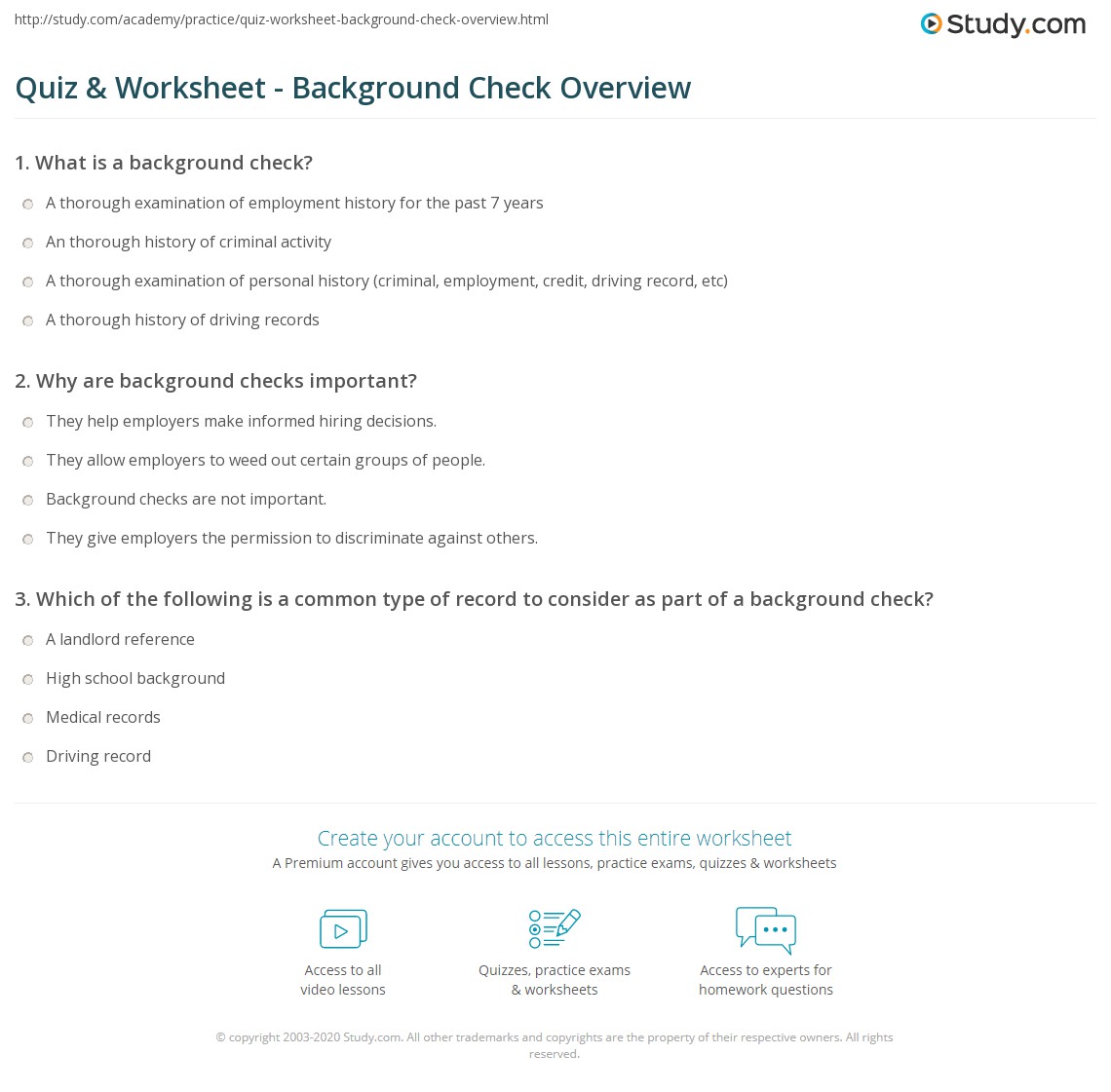 Quiz & Worksheet Background Check Overview