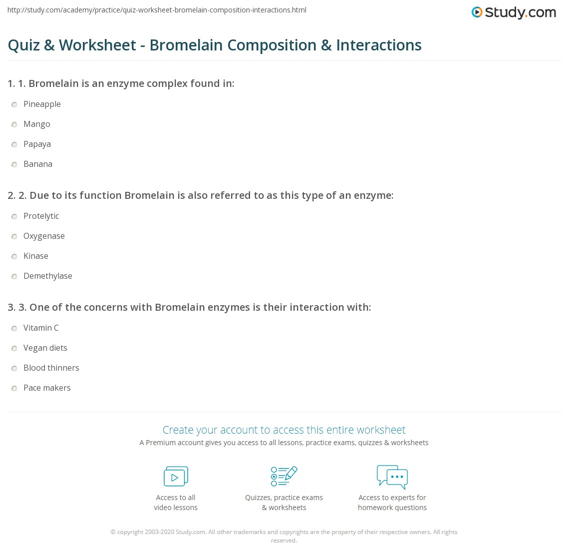 Quiz & Worksheet Bromelain Composition & Interactions