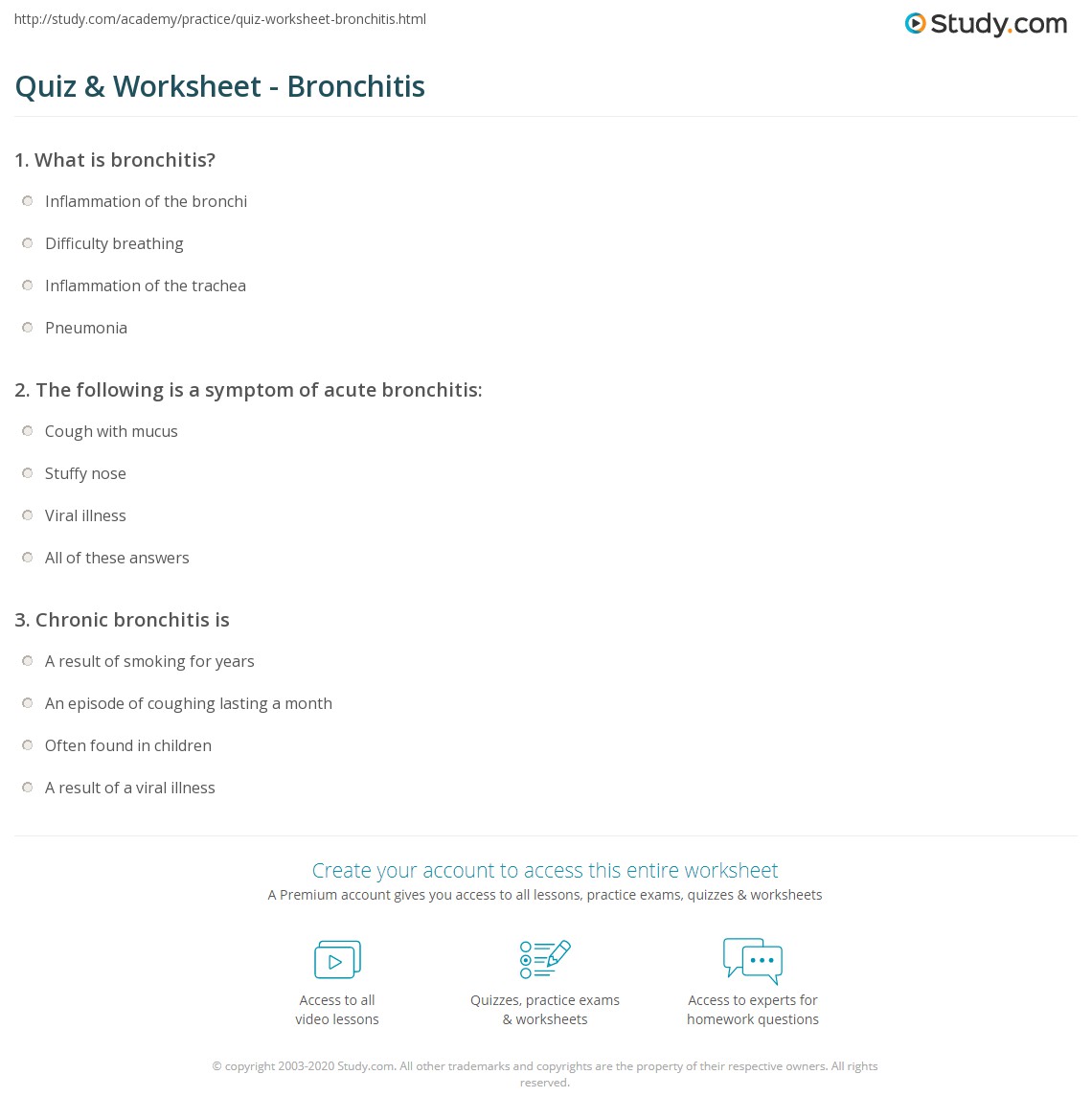 Quiz & Worksheet Bronchitis