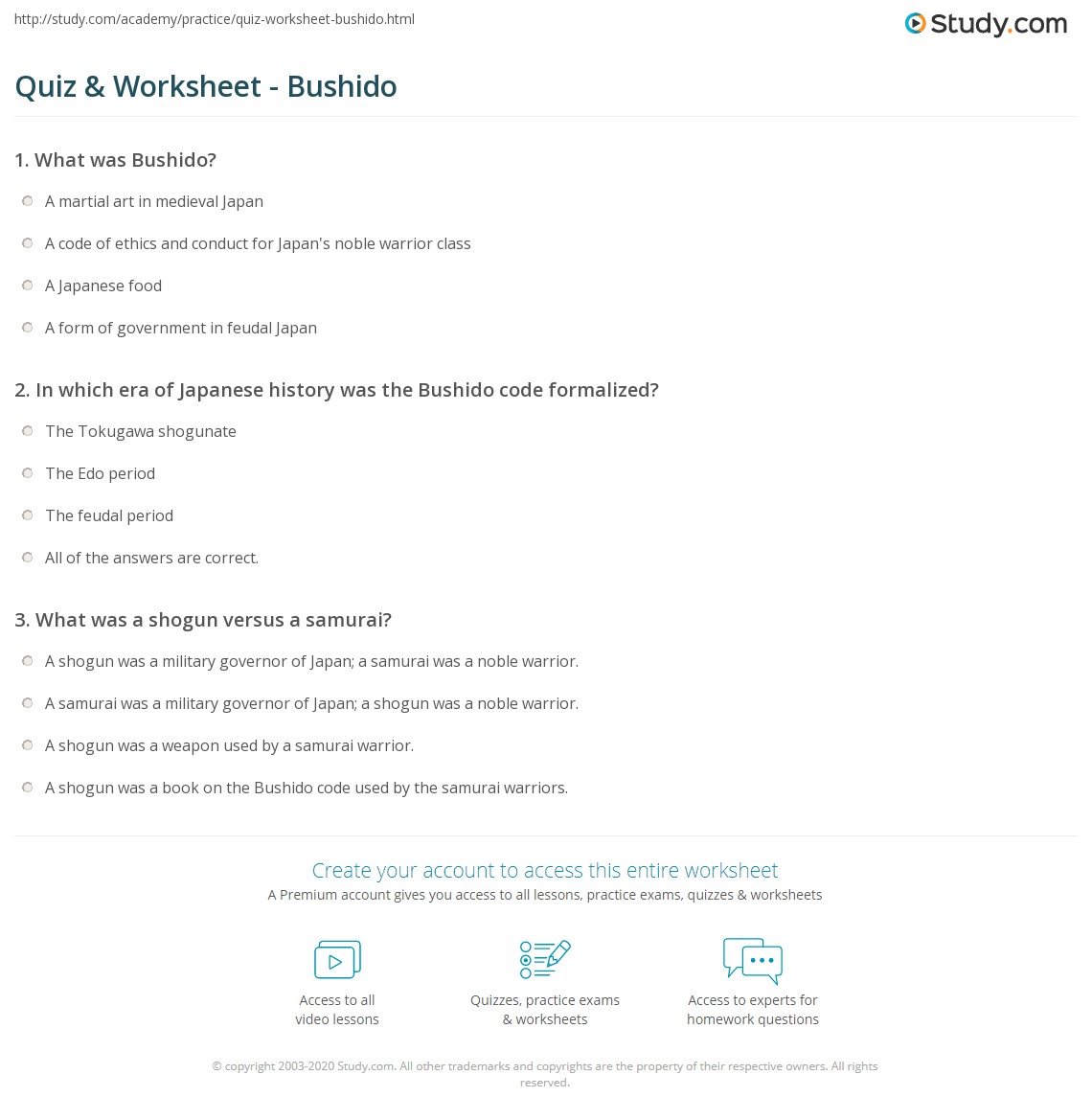 Quiz & Worksheet Bushido