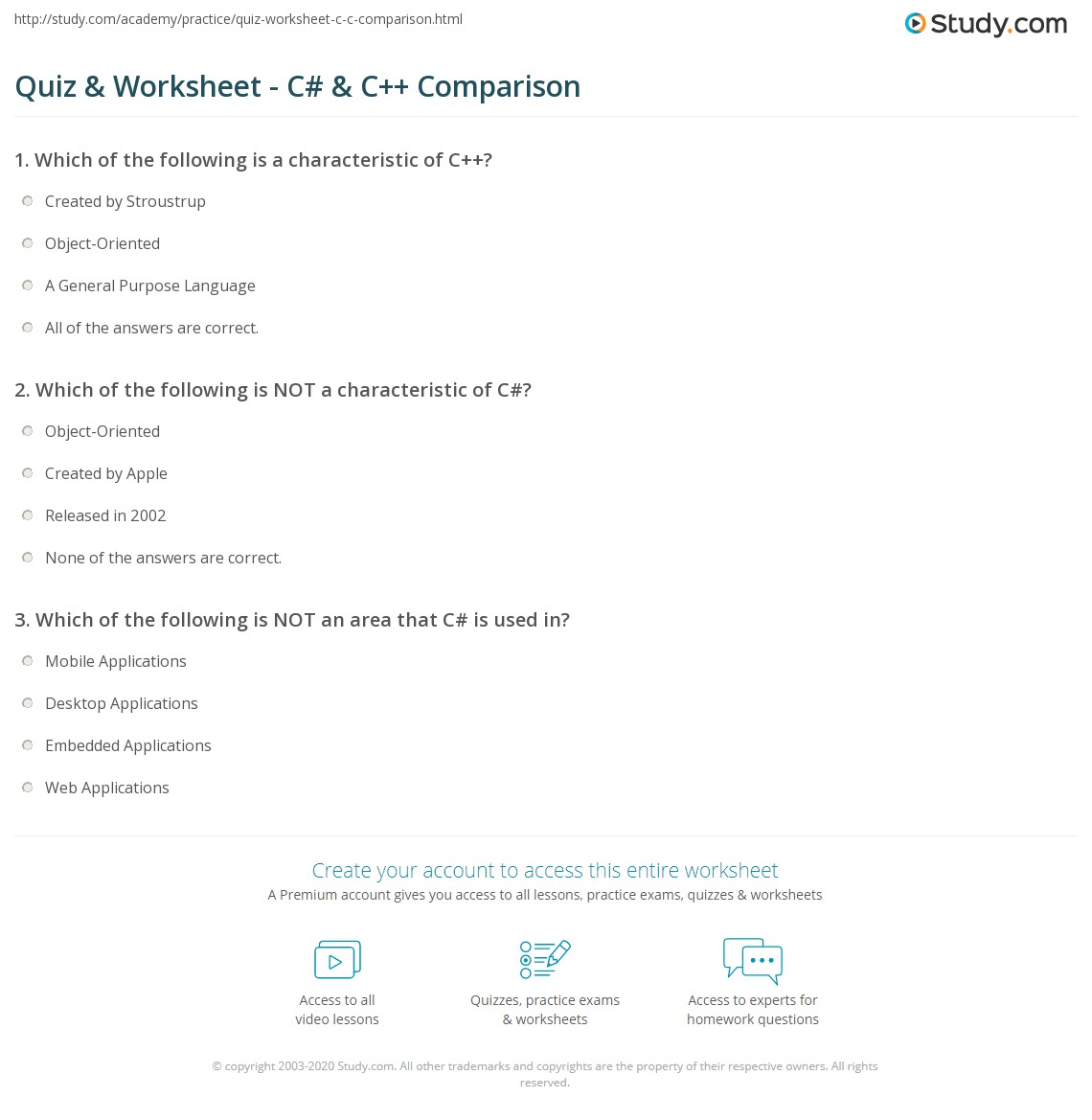 Quiz & Worksheet C & C++ Comparison