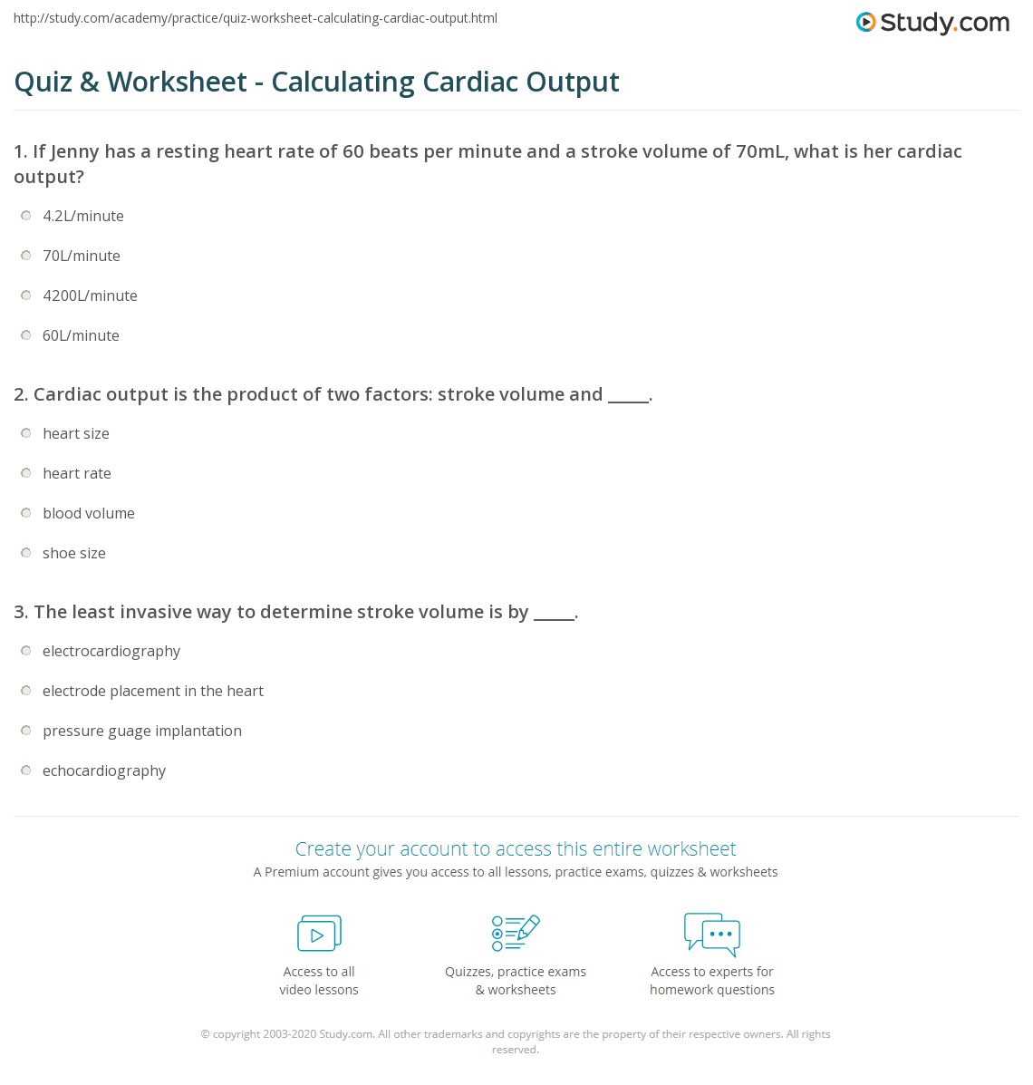 Quiz &amp; Worksheet Calculating Cardiac Output