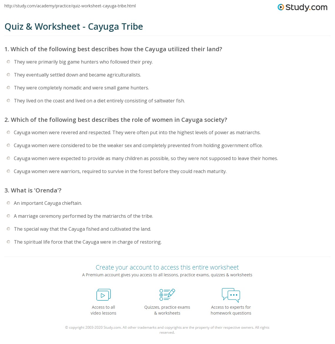 Quiz & Worksheet Cayuga Tribe