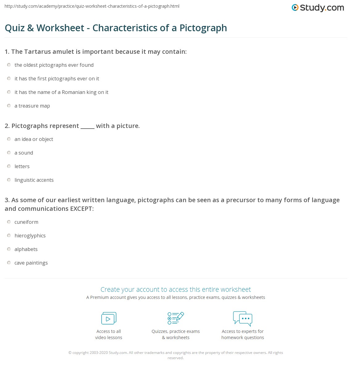 Quiz & Worksheet Characteristics of a Pictograph