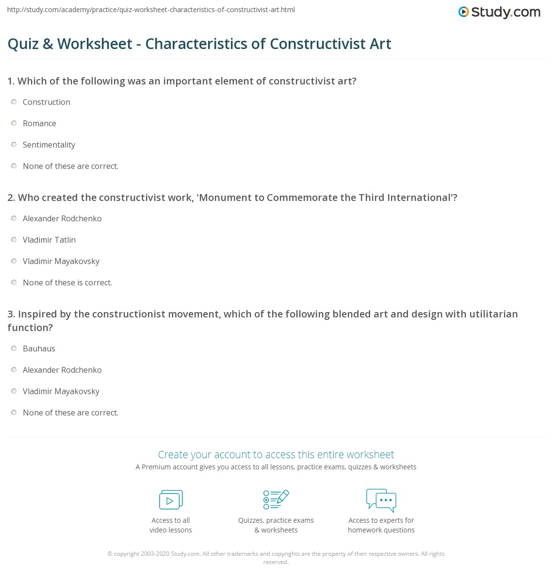 Quiz & Worksheet Characteristics of Constructivist Art