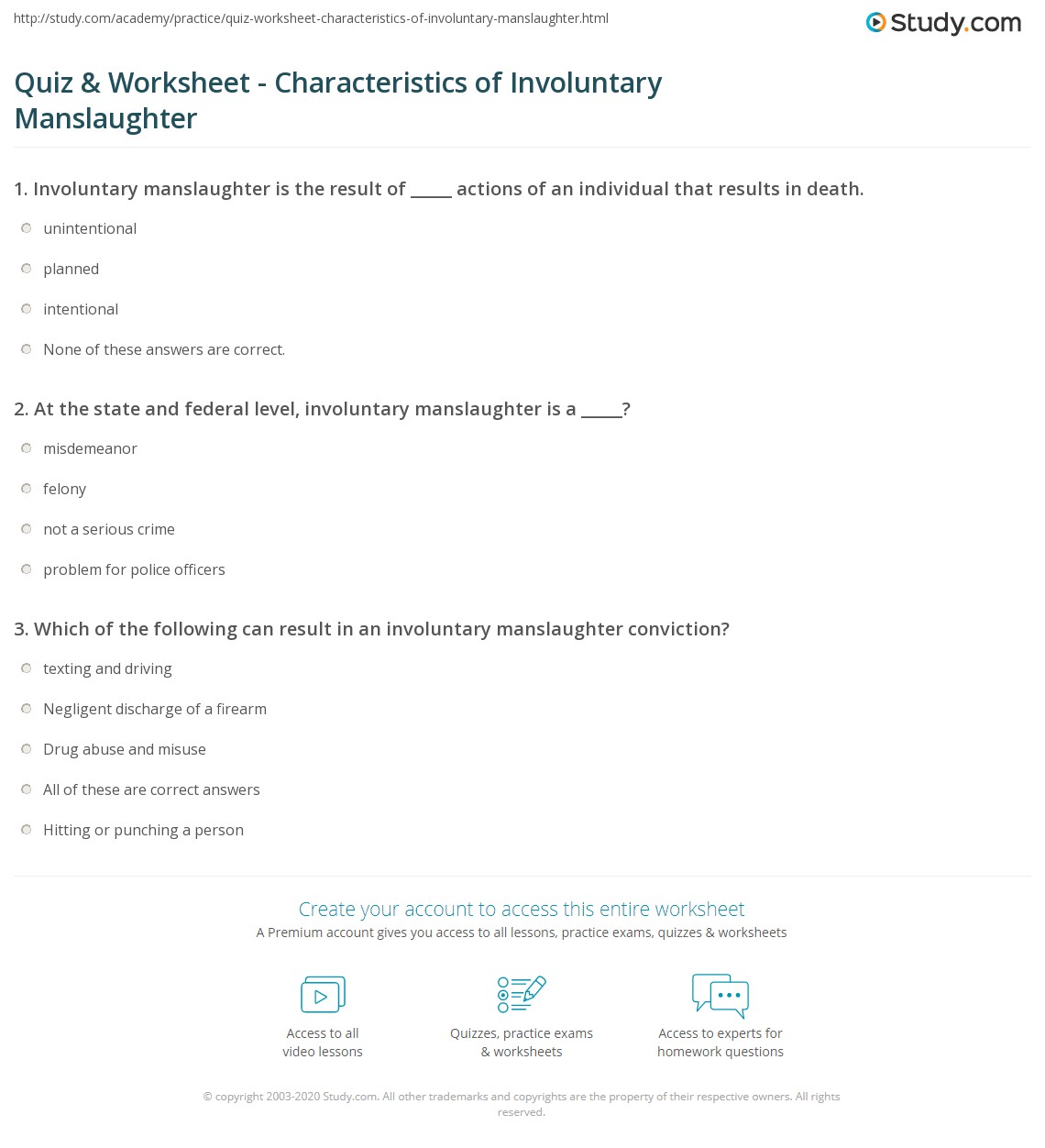 Quiz & Worksheet Characteristics of Involuntary
