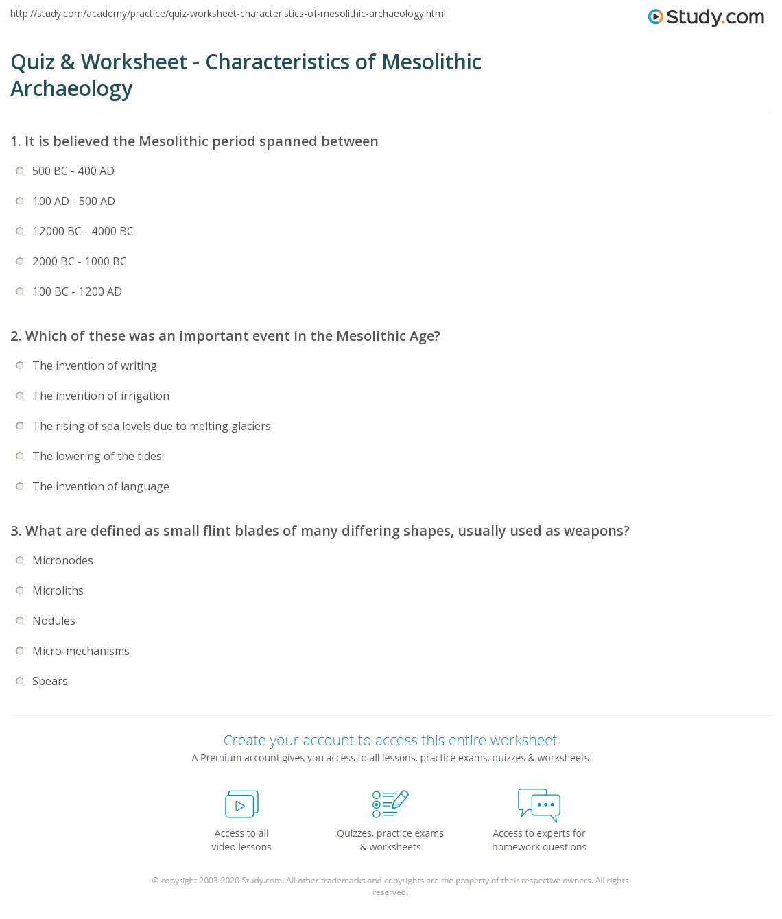 Quiz & Worksheet Characteristics of Mesolithic