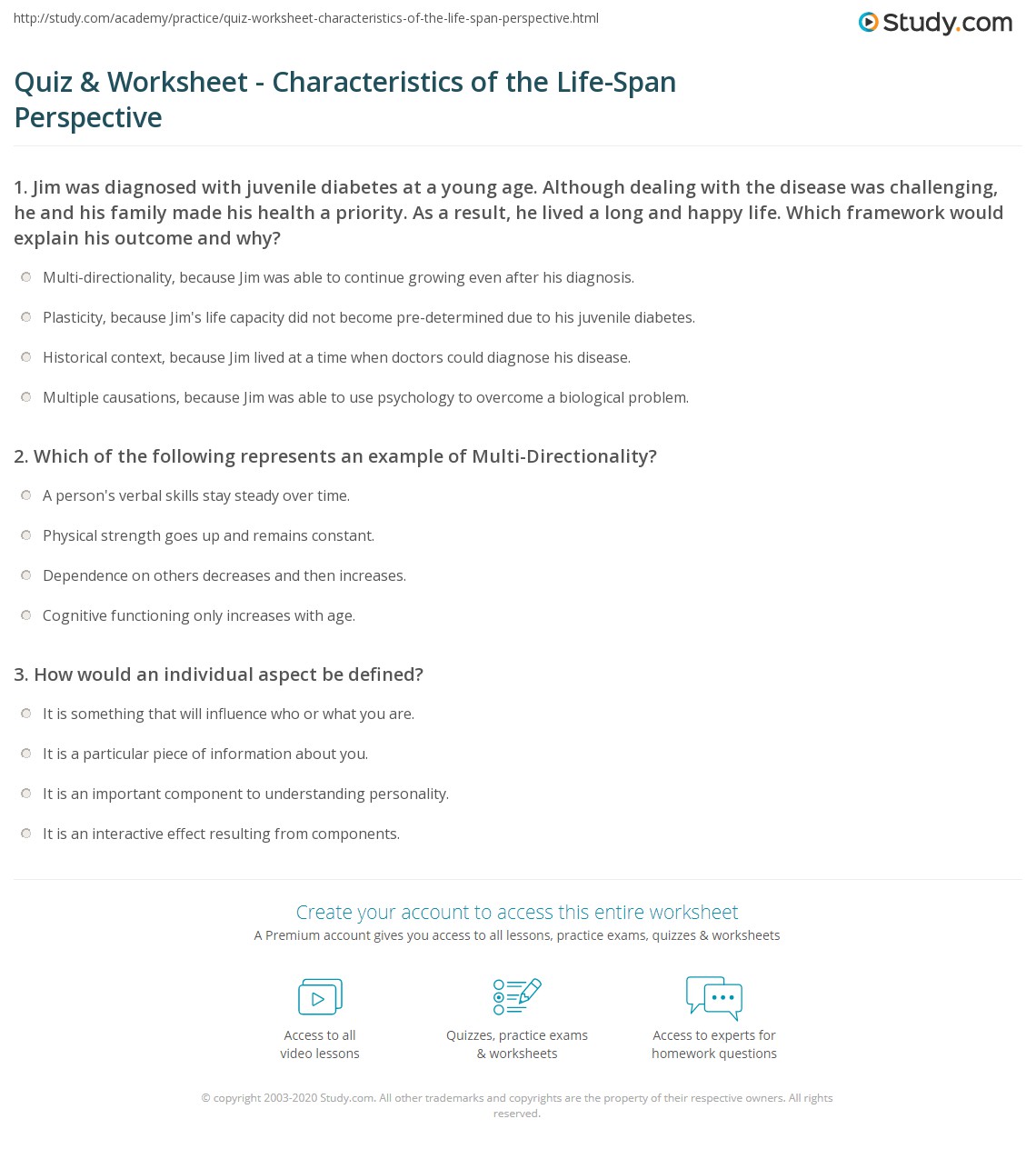 Quiz & Worksheet Characteristics of the LifeSpan