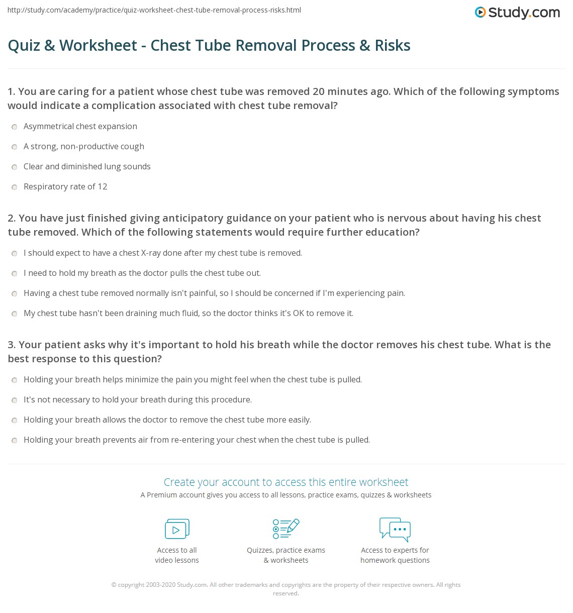 Quiz & Worksheet Chest Tube Removal Process & Risks