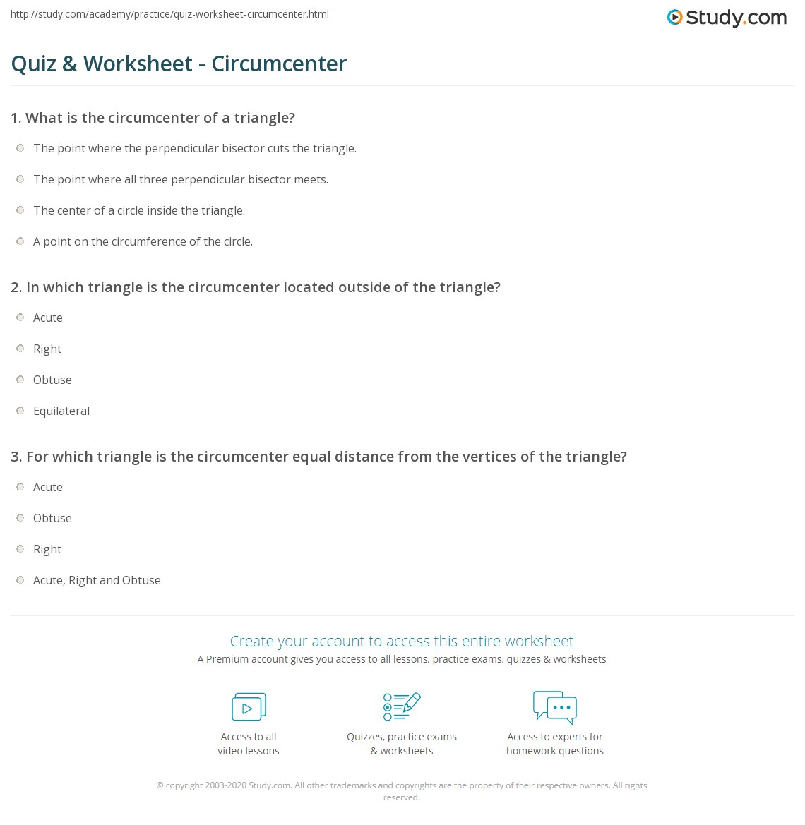 Quiz & Worksheet - Circumcenter | Study.com
