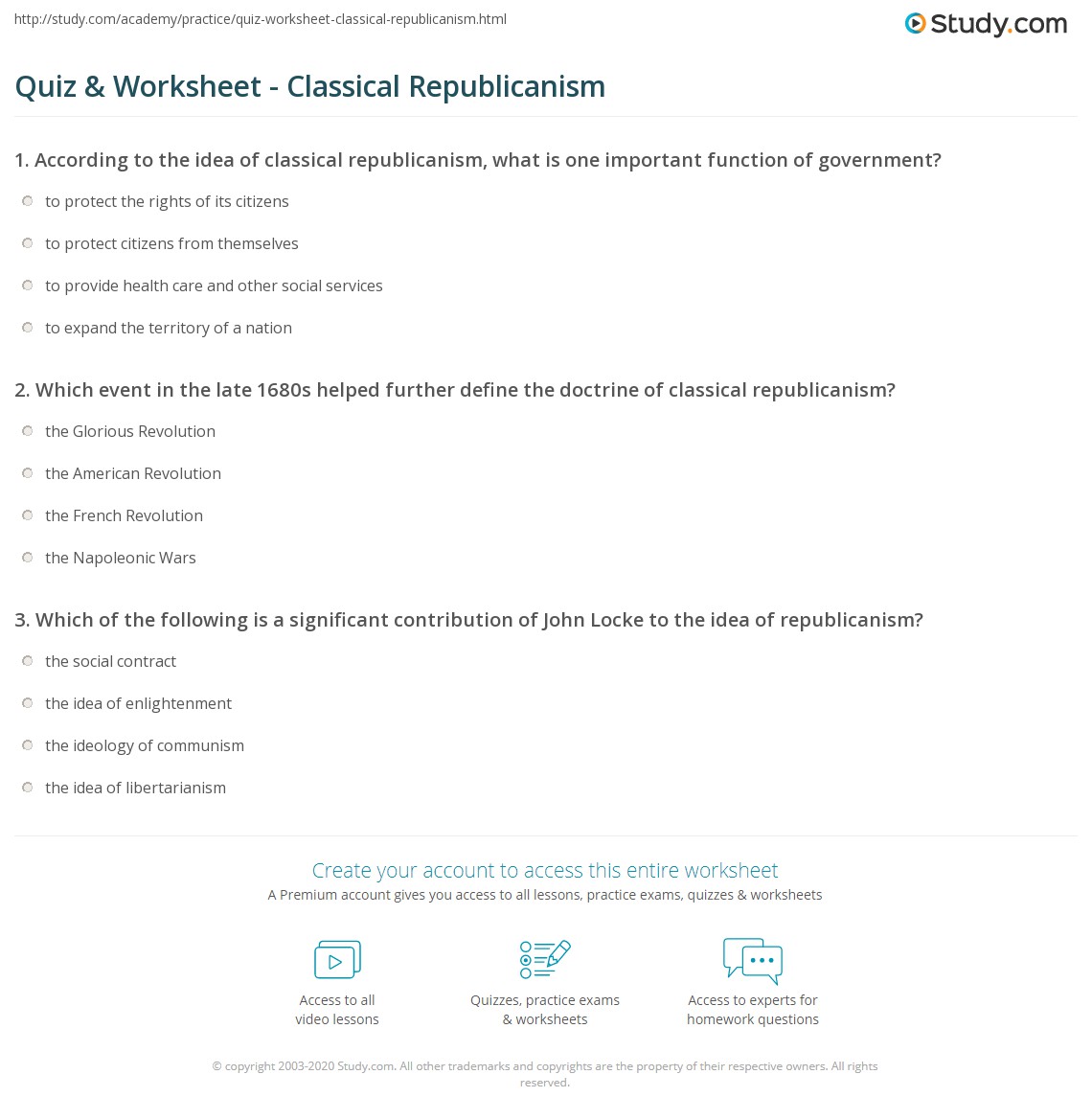 Quiz & Worksheet Classical Republicanism