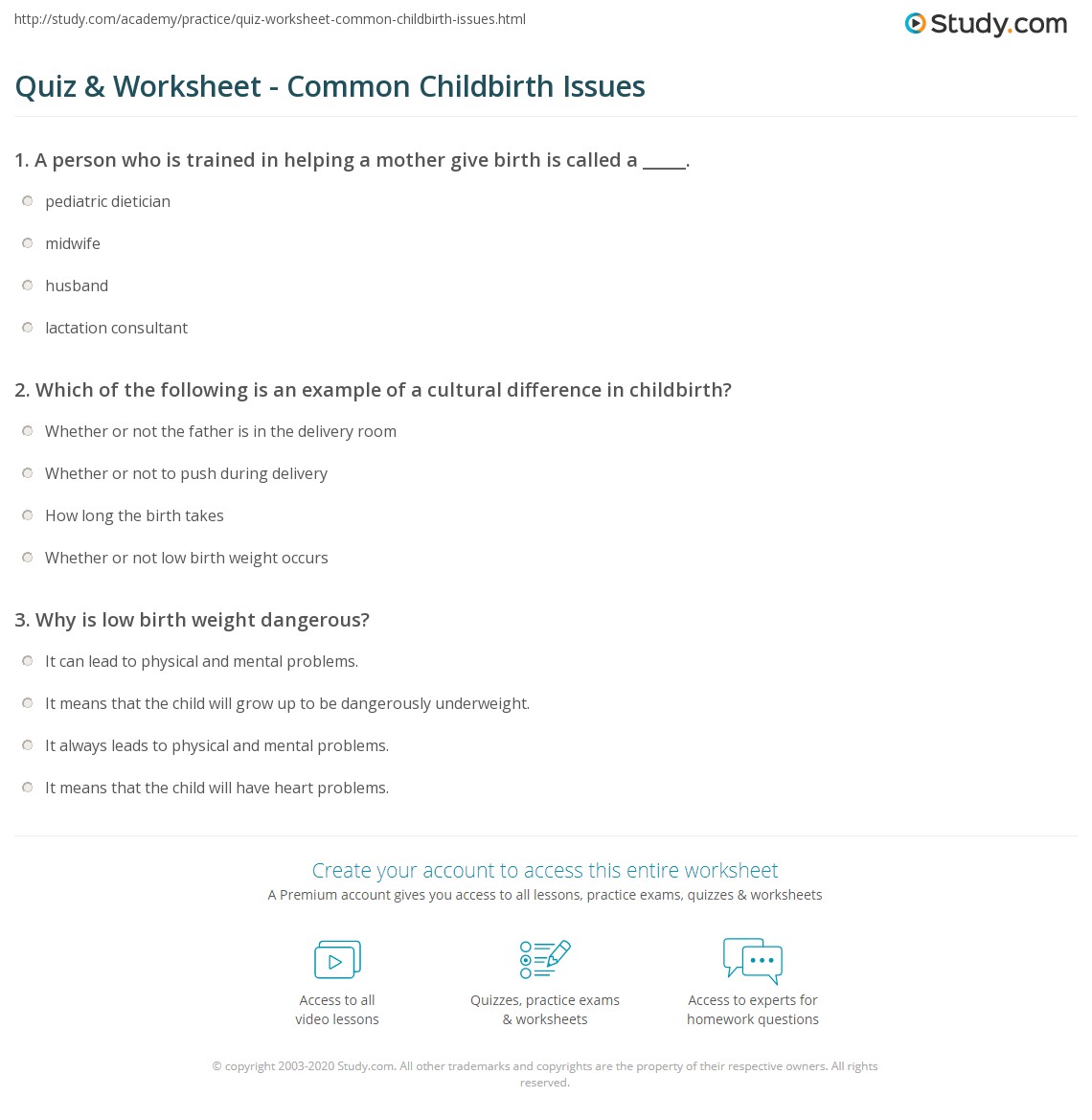 Quiz & Worksheet Common Childbirth Issues
