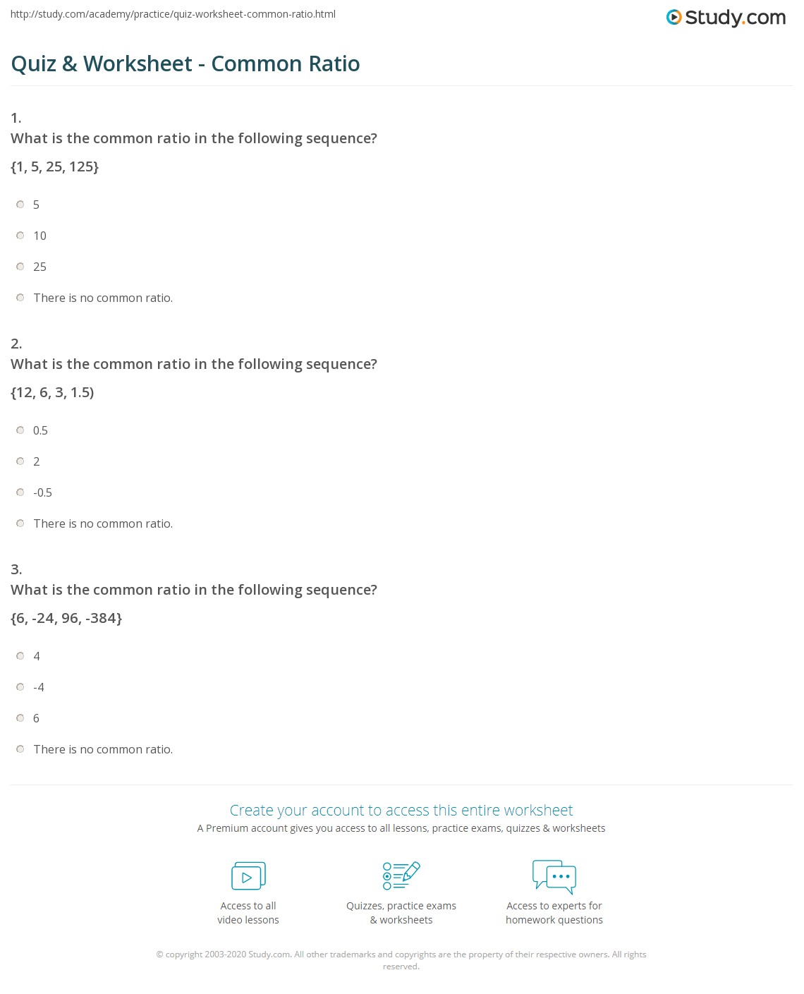 Quiz & Worksheet Common Ratio